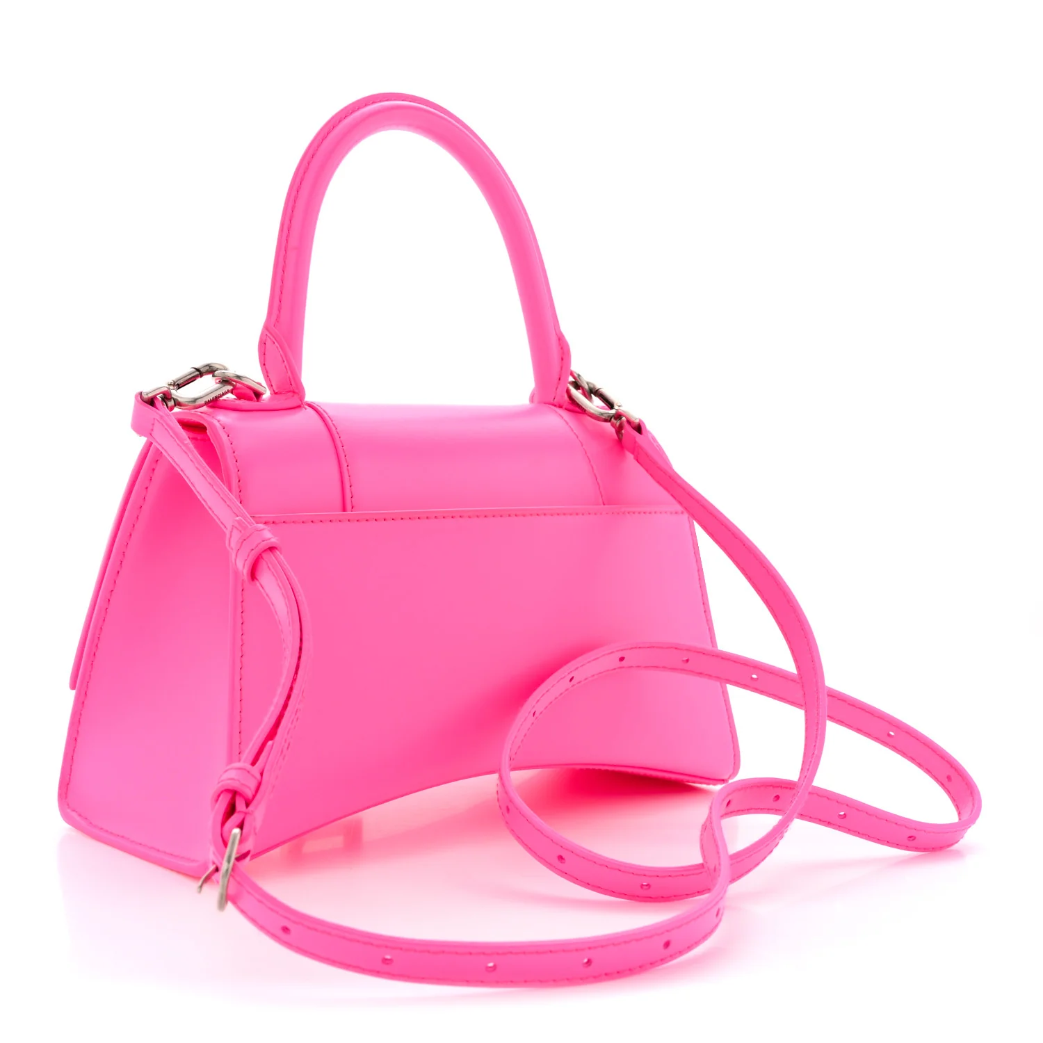 Shiny Box Calfskin Small Hourglass Top Handle Bag Acid Fuchsia - Top Club