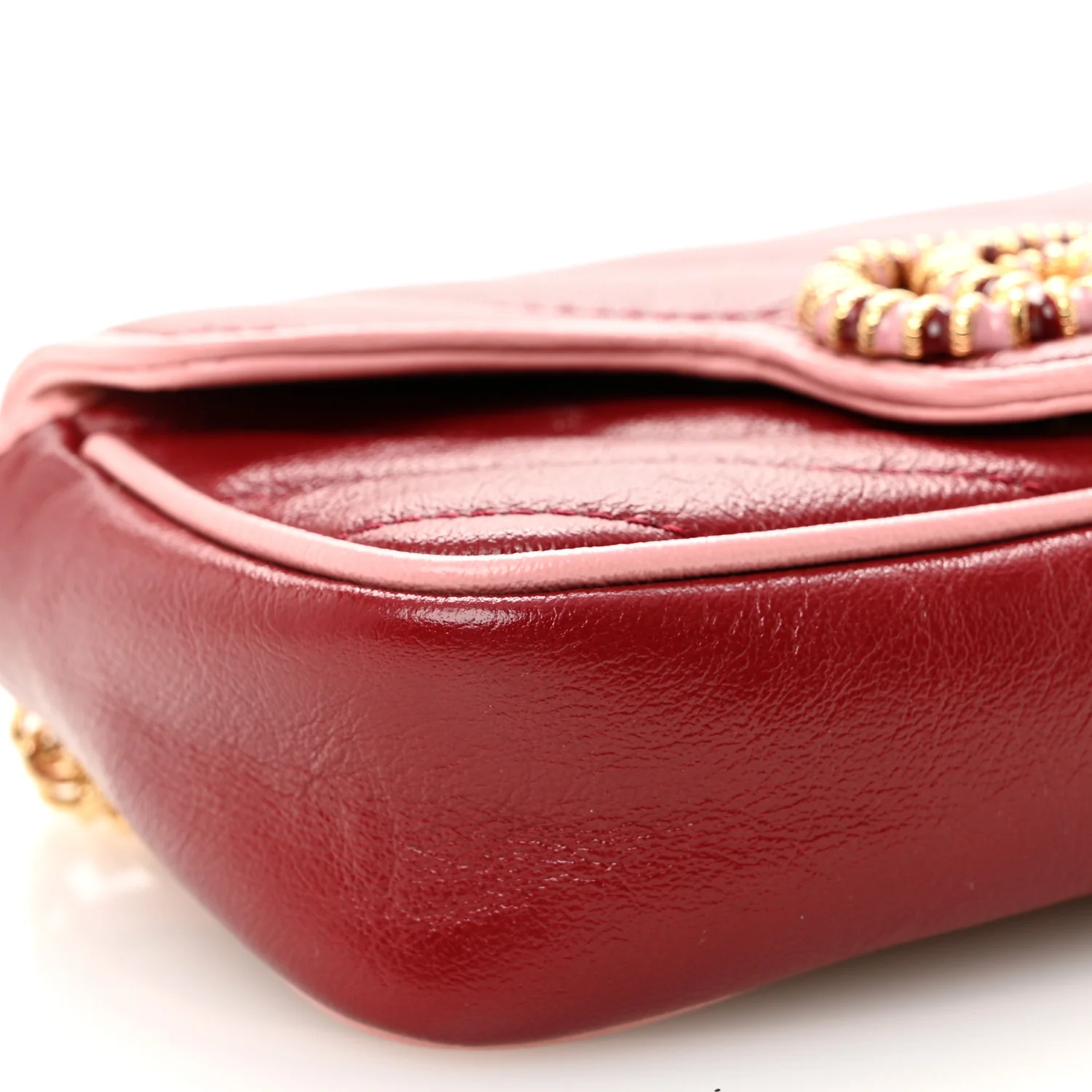 Azalea Calfskin Enamel Matelasse Diagonal Super Mini Torchon GG Marmont Shoulder Bag New Cherry Red Wild Rose - Top Club