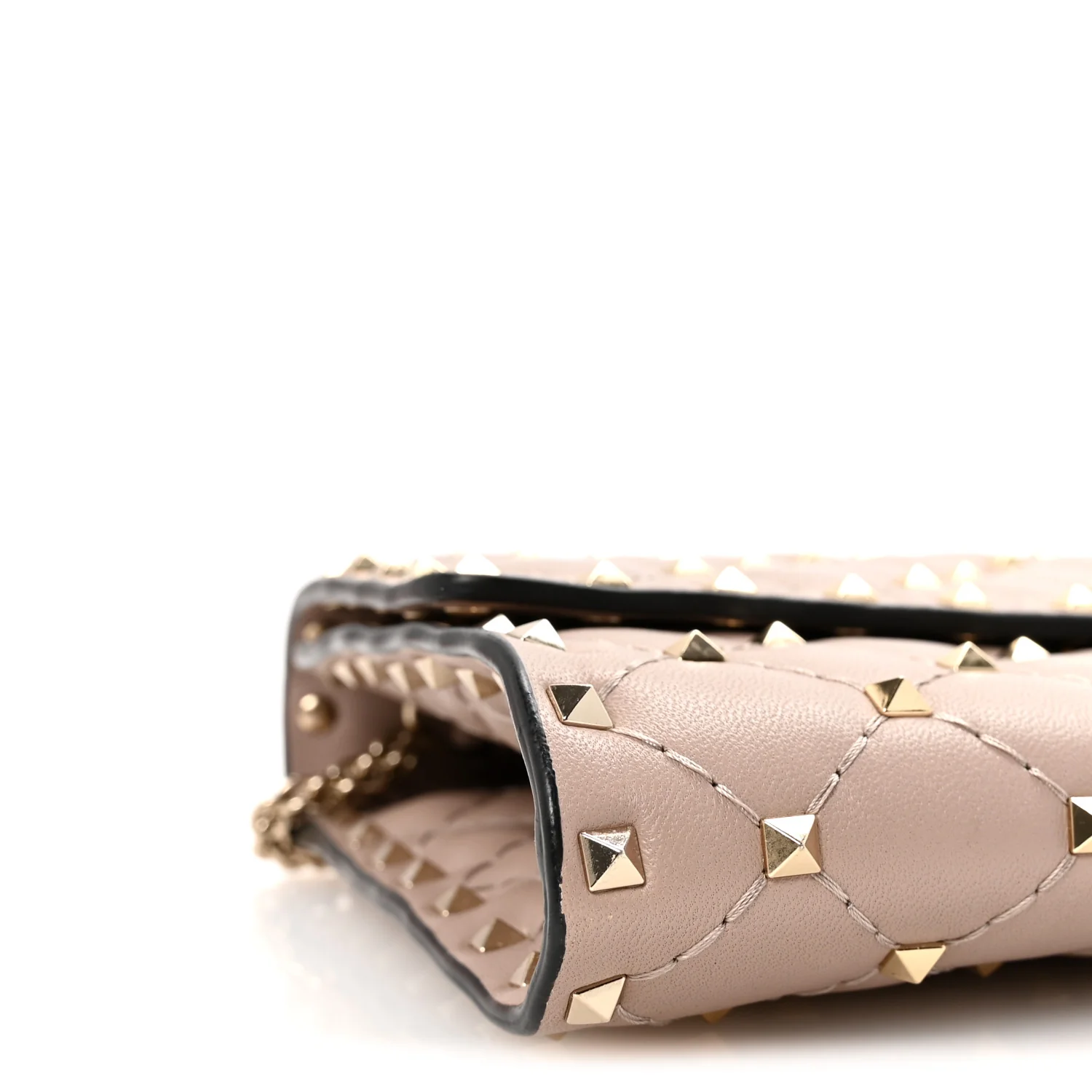 Lambskin Rockstud Spike Wallet on Chain Poudre - Top Club
