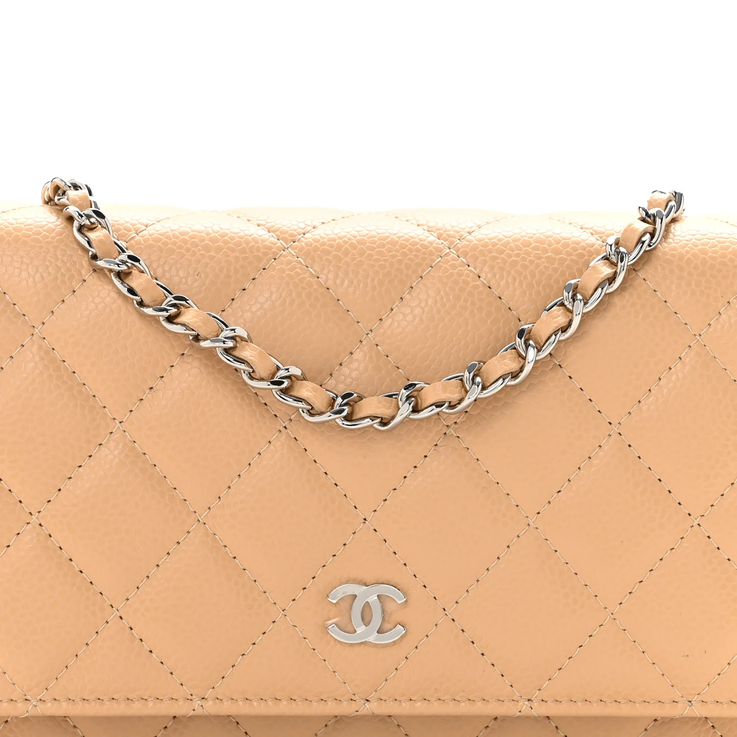 Caviar Quilted Wallet On Chain WOC Beige - Top Club