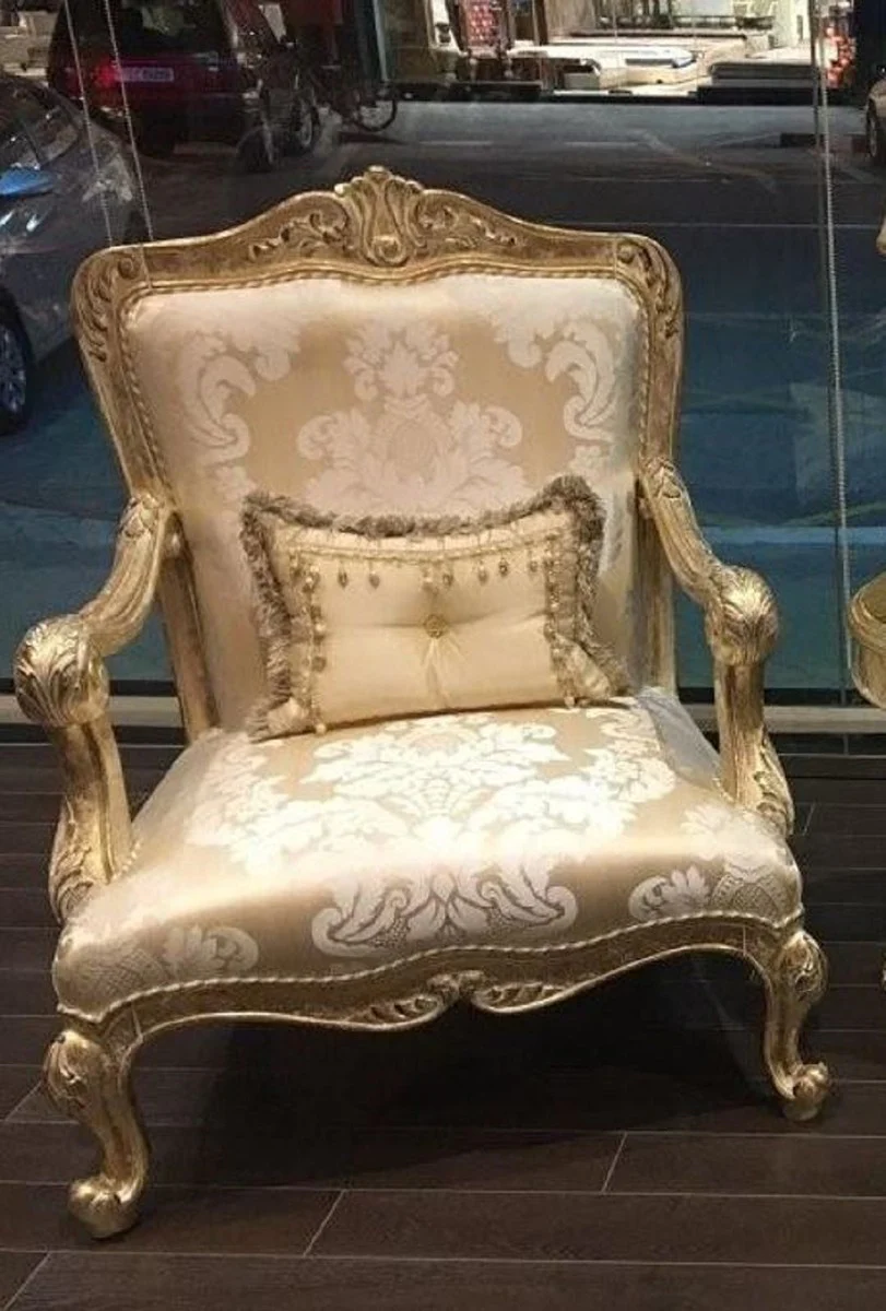 Luxury Baroque Living Room Set Gold / Antique Gold - 2 Sofas & 2 Armchairs & 1 Coffee Table & 2 Side Tables - Handcrafted Living Room Furniture in Baroque Style - Noble & Magnificent