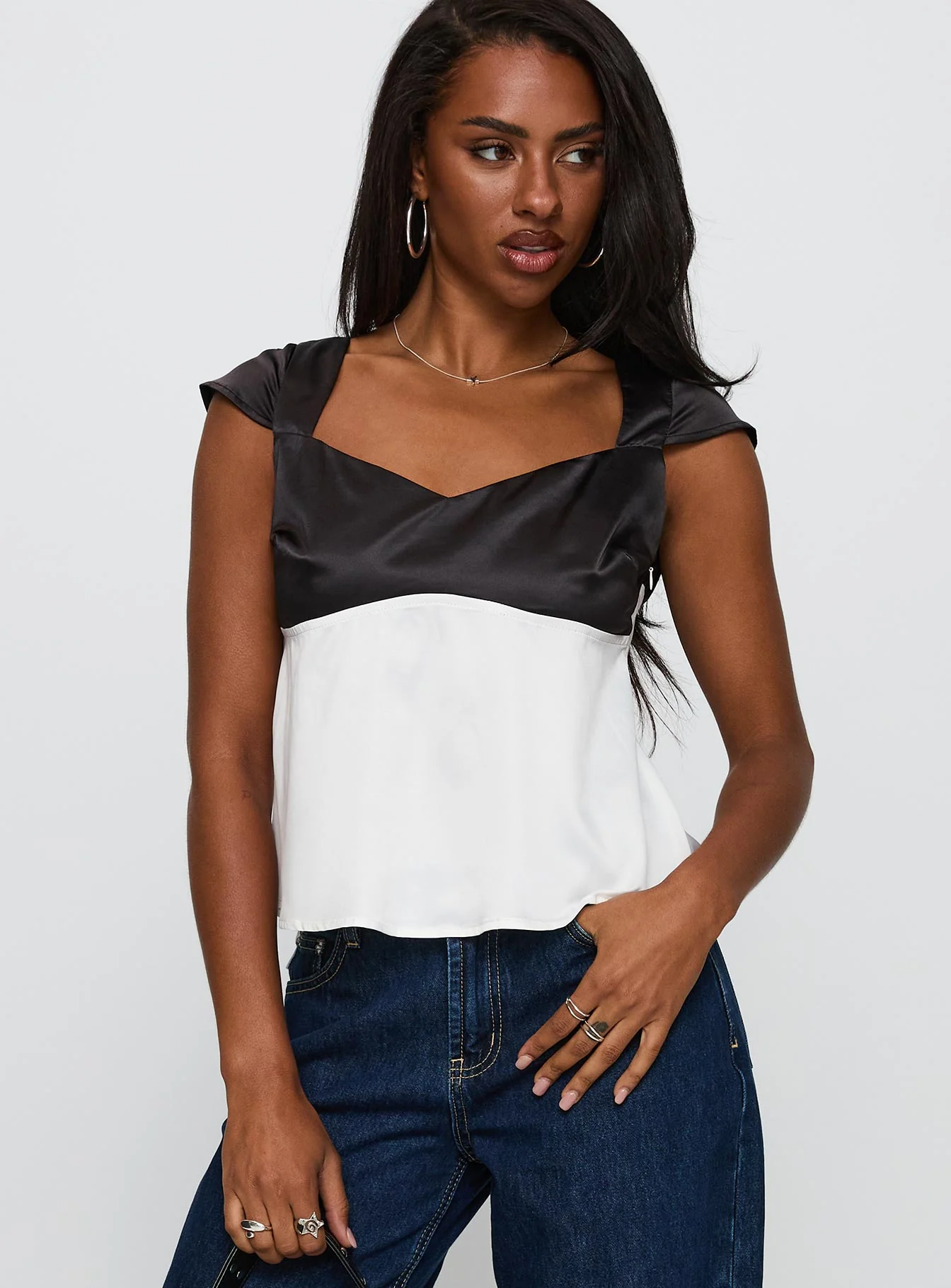 Think About It Cap Sleeve Top Black / White