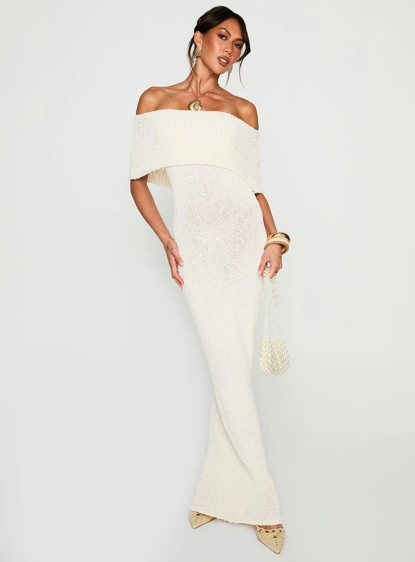 Nixen Strapless Knit Maxi Dress Cream