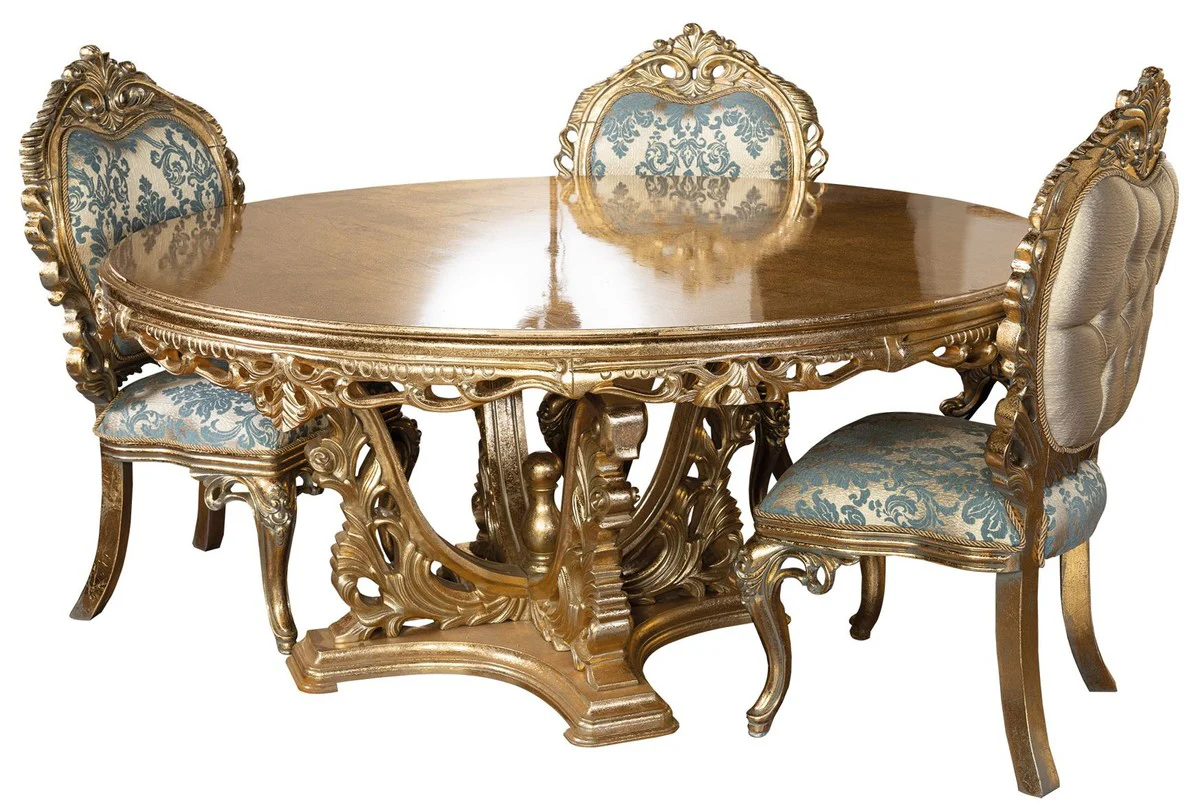 Luxury Baroque Dining Room Chair Set of 6 Turquoise / Gold - Magnificent Baroque Style Kitchen Chairs - Luxury Dining Room Furniture in Baroque Style - Baroque Dining Room Furniture - Baroque Style Furniture