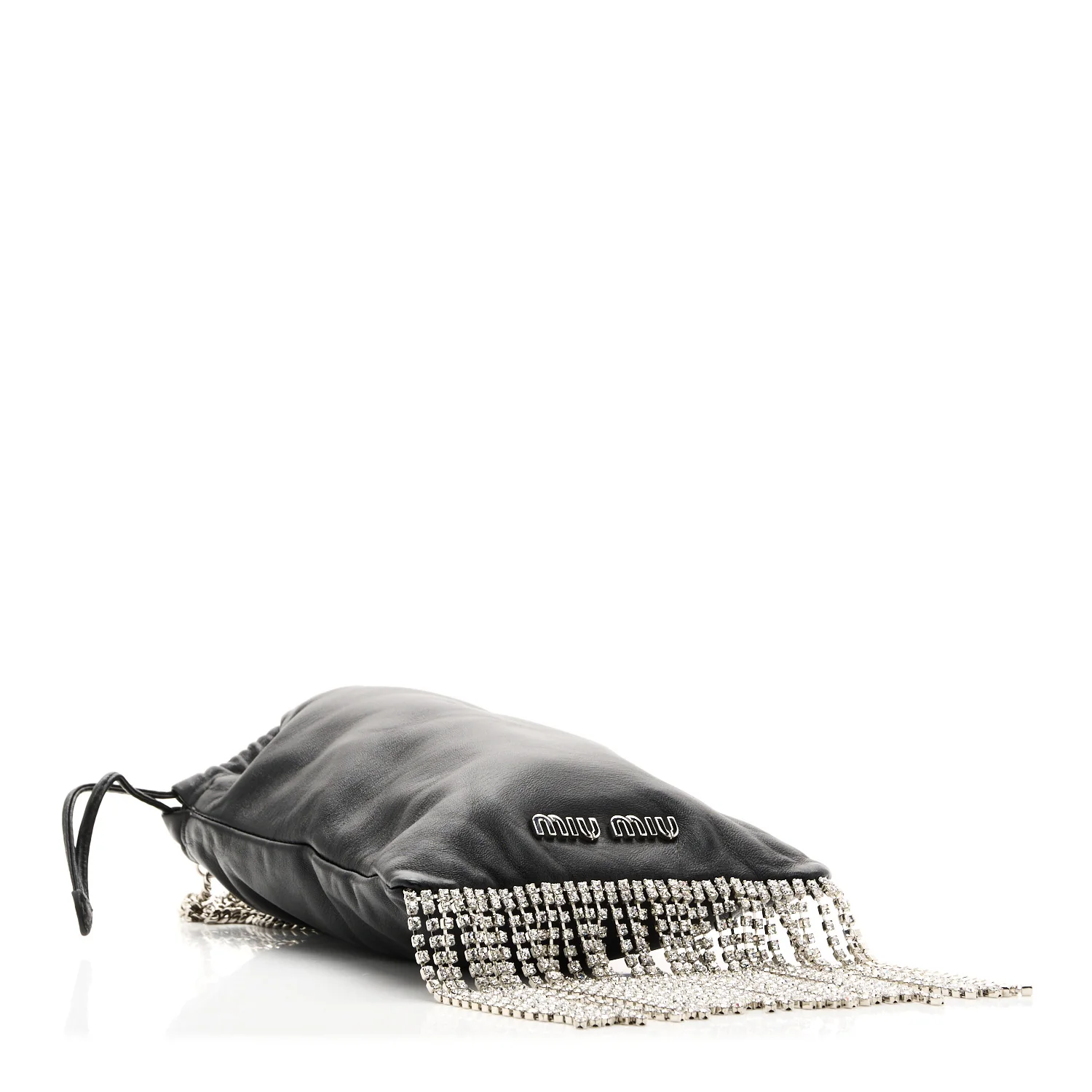 Nappa Starlight Crystal Fringe Trick Pouch On Strap Black - Top Club