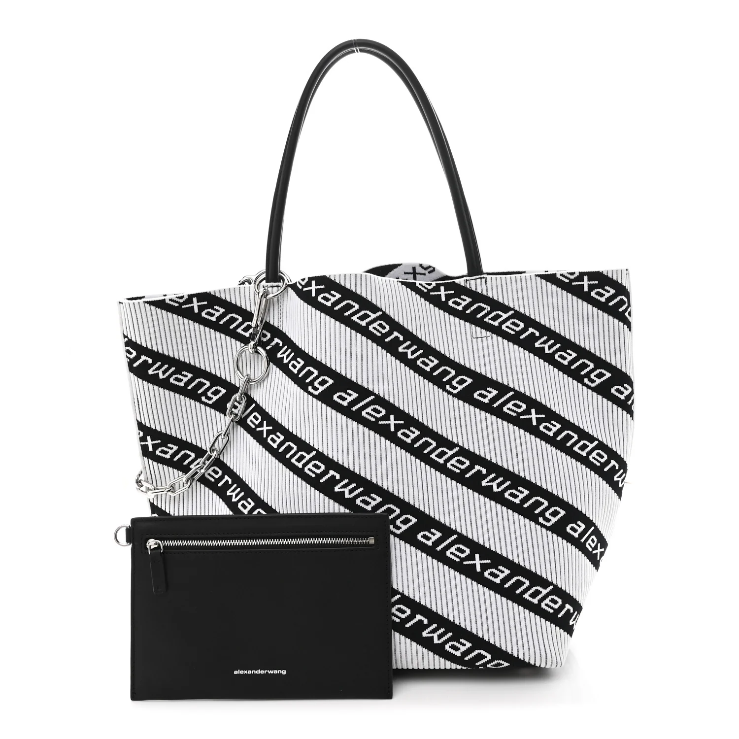 Knit Jacquard Diagonal Logo Roxy Tote White Black - Top Club