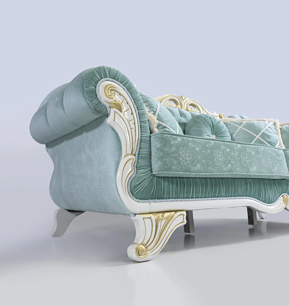 Baroque living room set light green / white / gold - 2 sofas & 2 armchairs & 1 coffee table - noble living room furniture in baroque style
