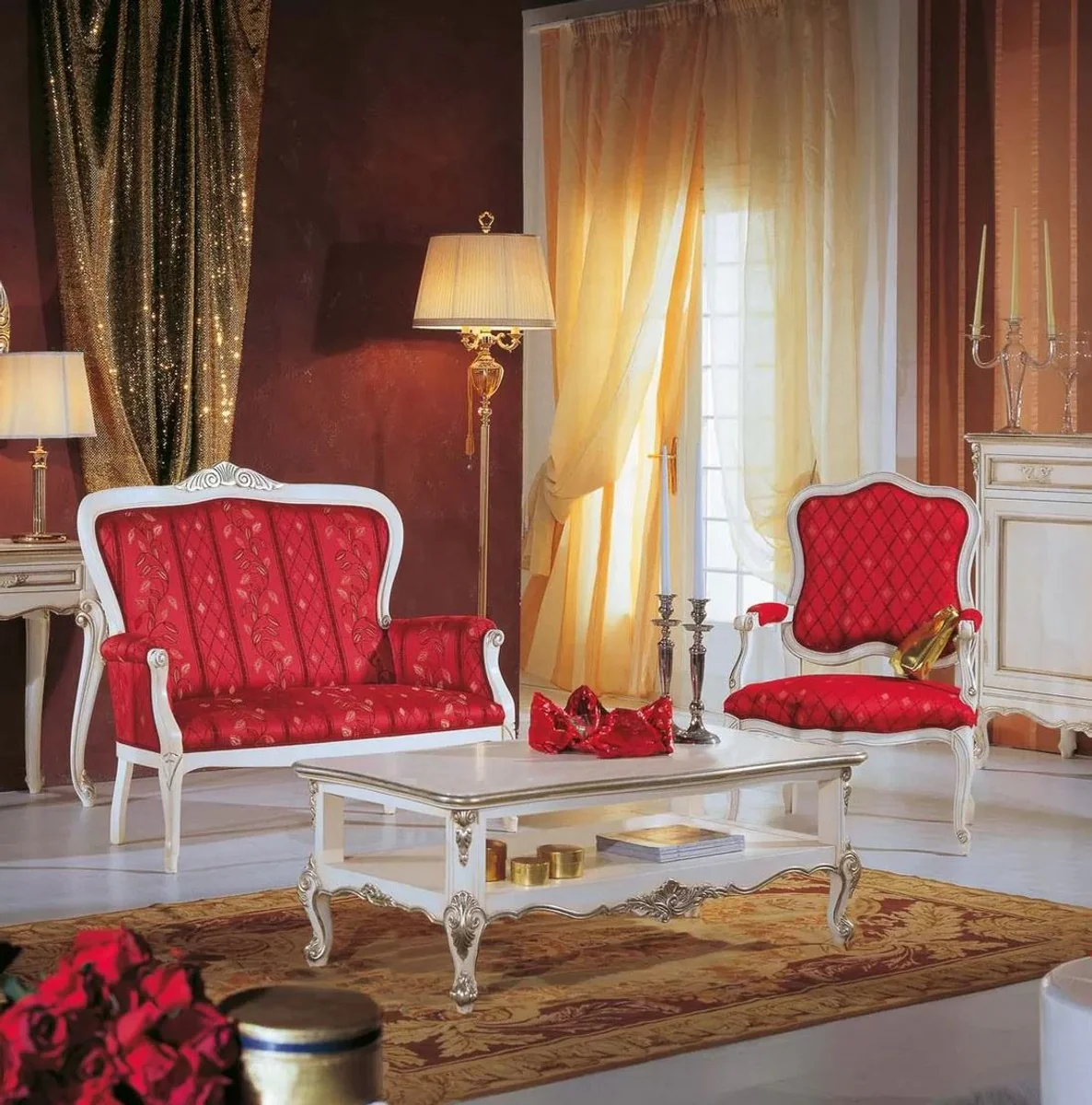Luxury Baroque coffee table white / silver - Noble living room table in Baroque style - Baroque living room furniture - Luxury quality - Made in Italy