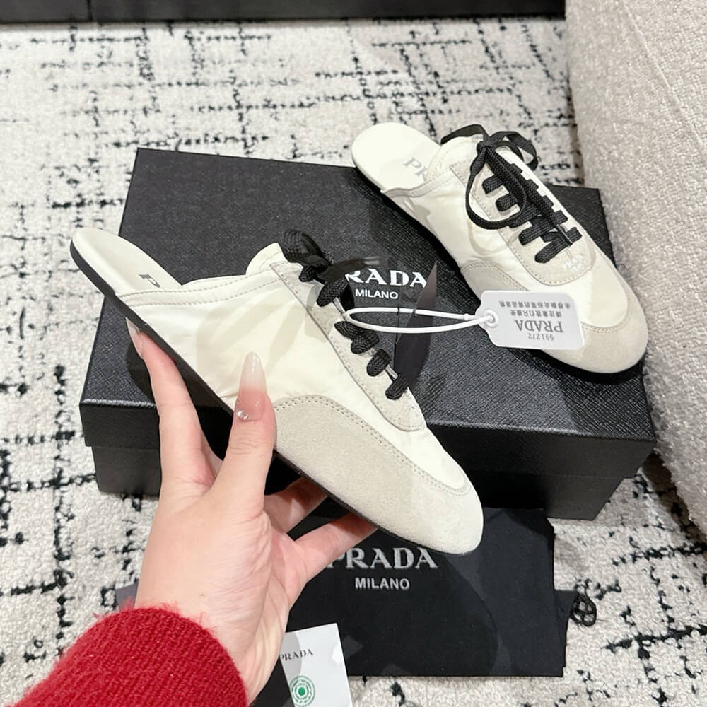 PRADA Collapse Re-Nylon and suede mules - Top Club