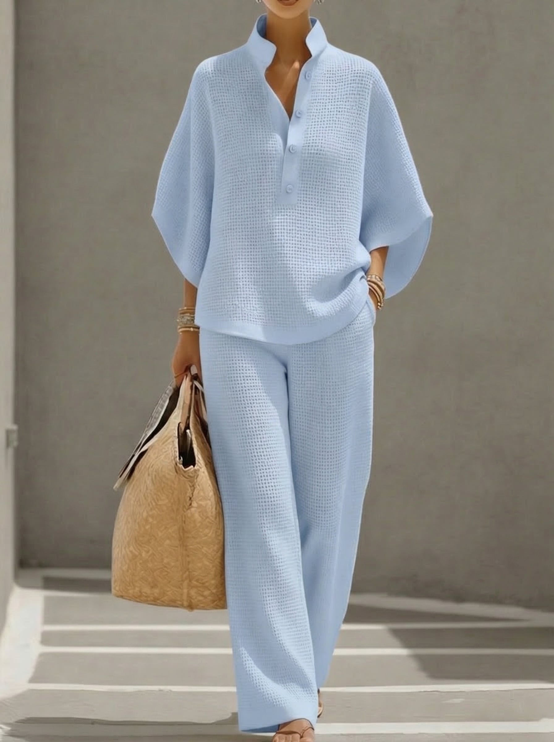 Plus Size Friendly Women's Waffle Two-Piece Set - Nordfashionstorm - Women's Clothing, Fashion for You - Nordfashionstorm.com