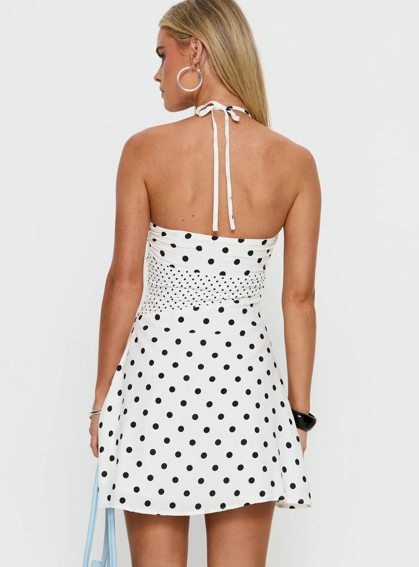 Marguerite Halter Mini Dress White Polka