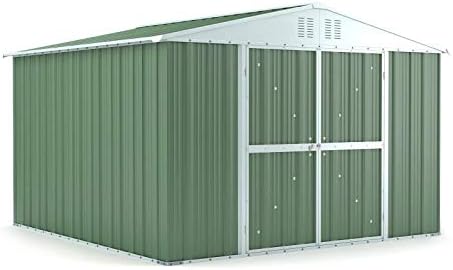 Box in Acciaio Zincato Casetta da Giardino in Lamiera 3.27 x 3.07 m x h2.17 m - 145 KG – 9,4 metri quadri (Verde)