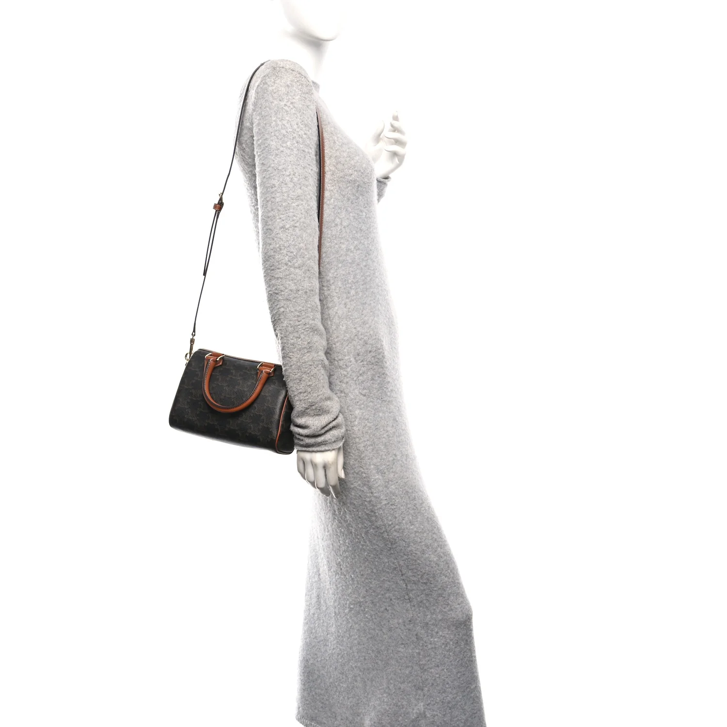 Triomphe Canvas Calfskin Small Boston Bag Tan