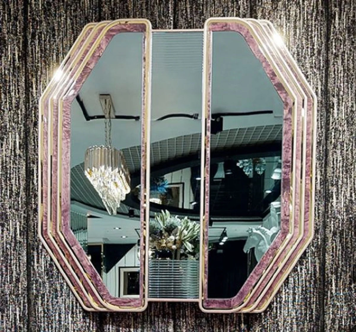 Luxury Art Deco wall mirror purple / gold - solid wood mirror with marble look - luxury Art Deco living room & hotel furniture