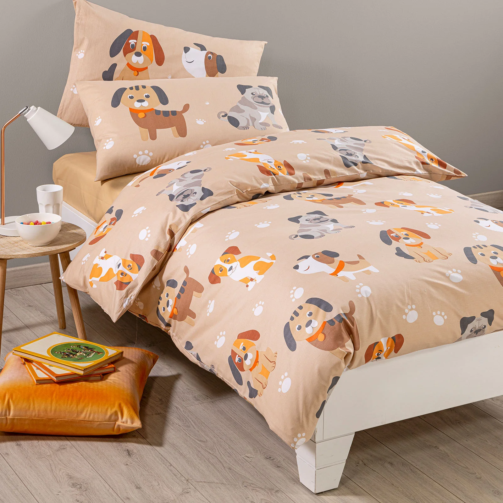 Completo Copripiumino In Cotone Cuccioli Singolo Naturale Caleffi Kids