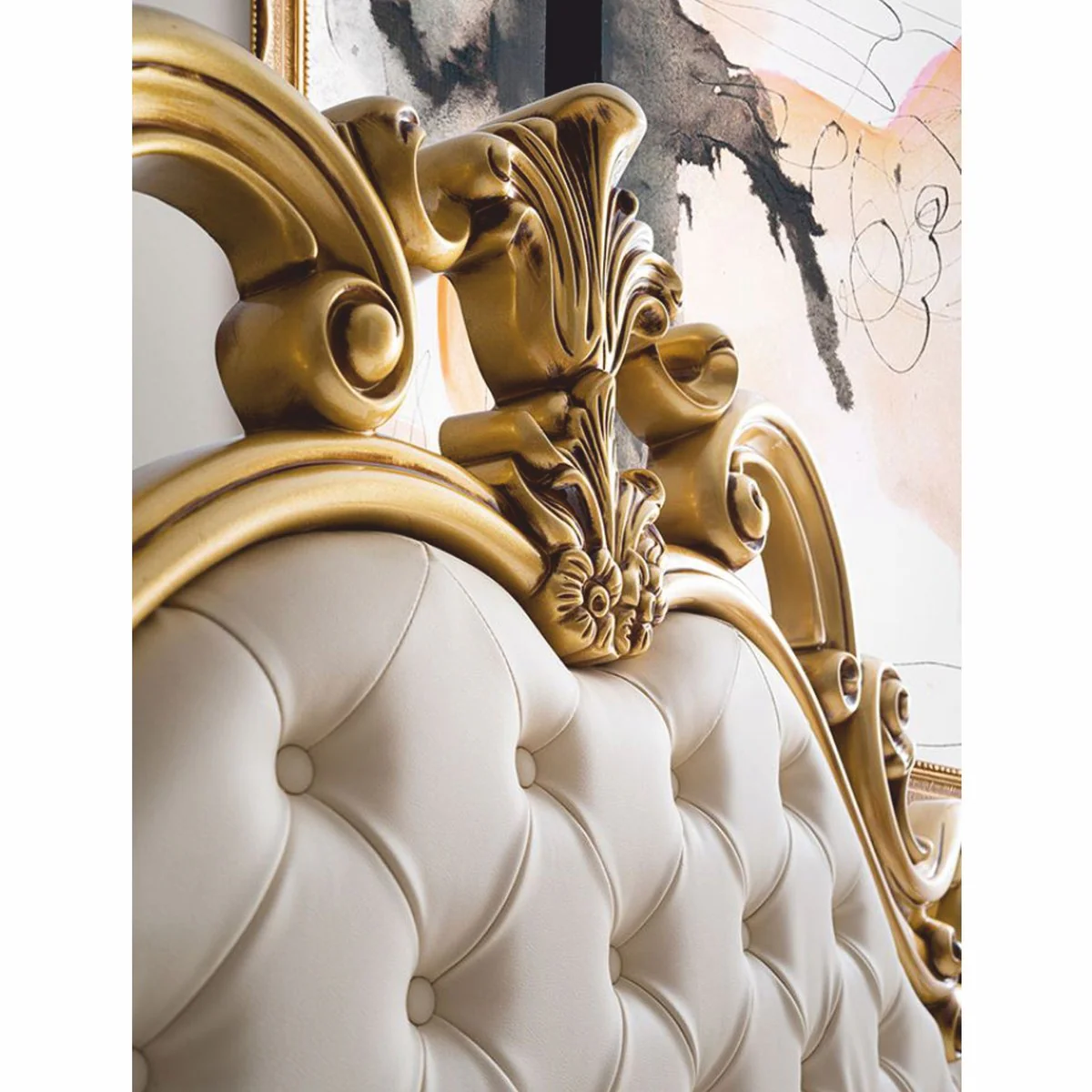 Luxury Baroque Double Bed Cream / White / Brown / Gold - Baroque style bedroom furniture