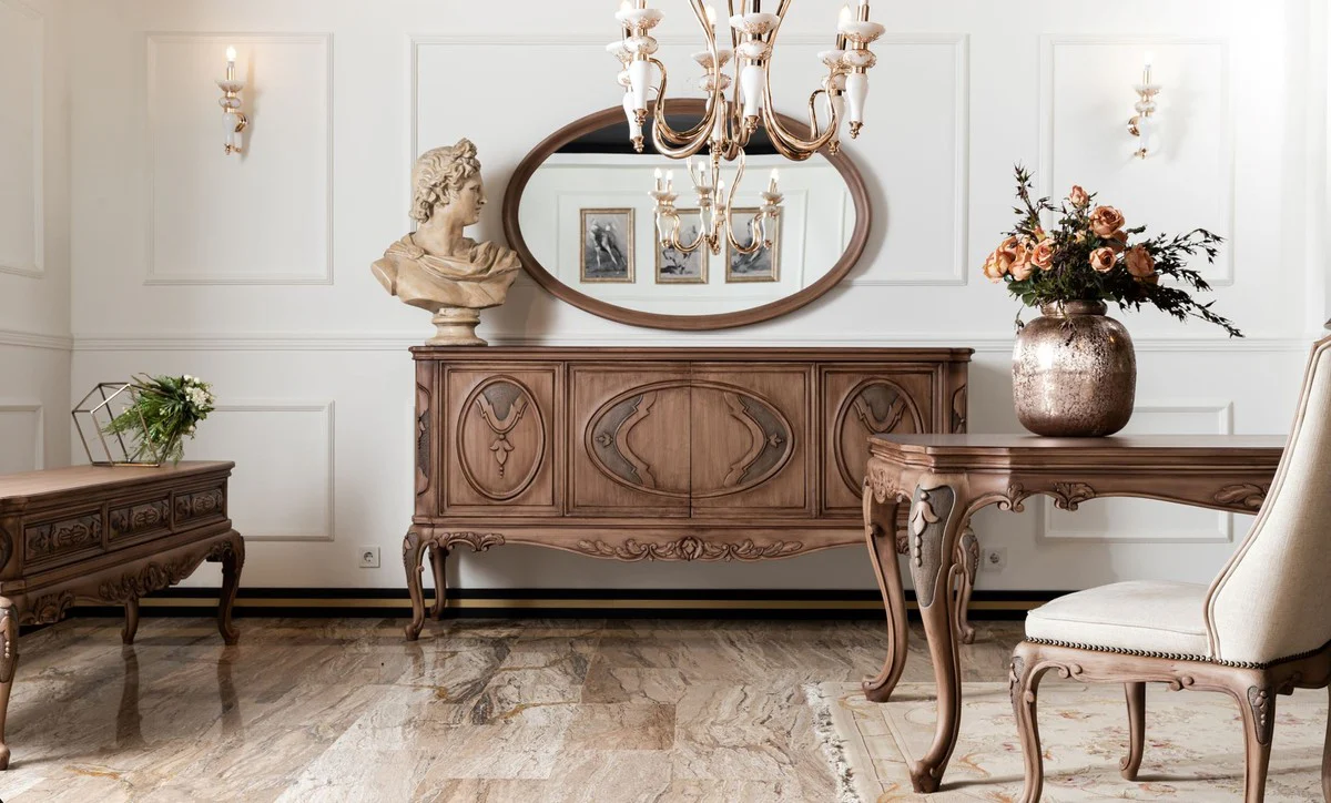 Luxury Baroque Mirror Brown - Oval Solid Wood Wall Mirror in Baroque Style - Baroque Furniture