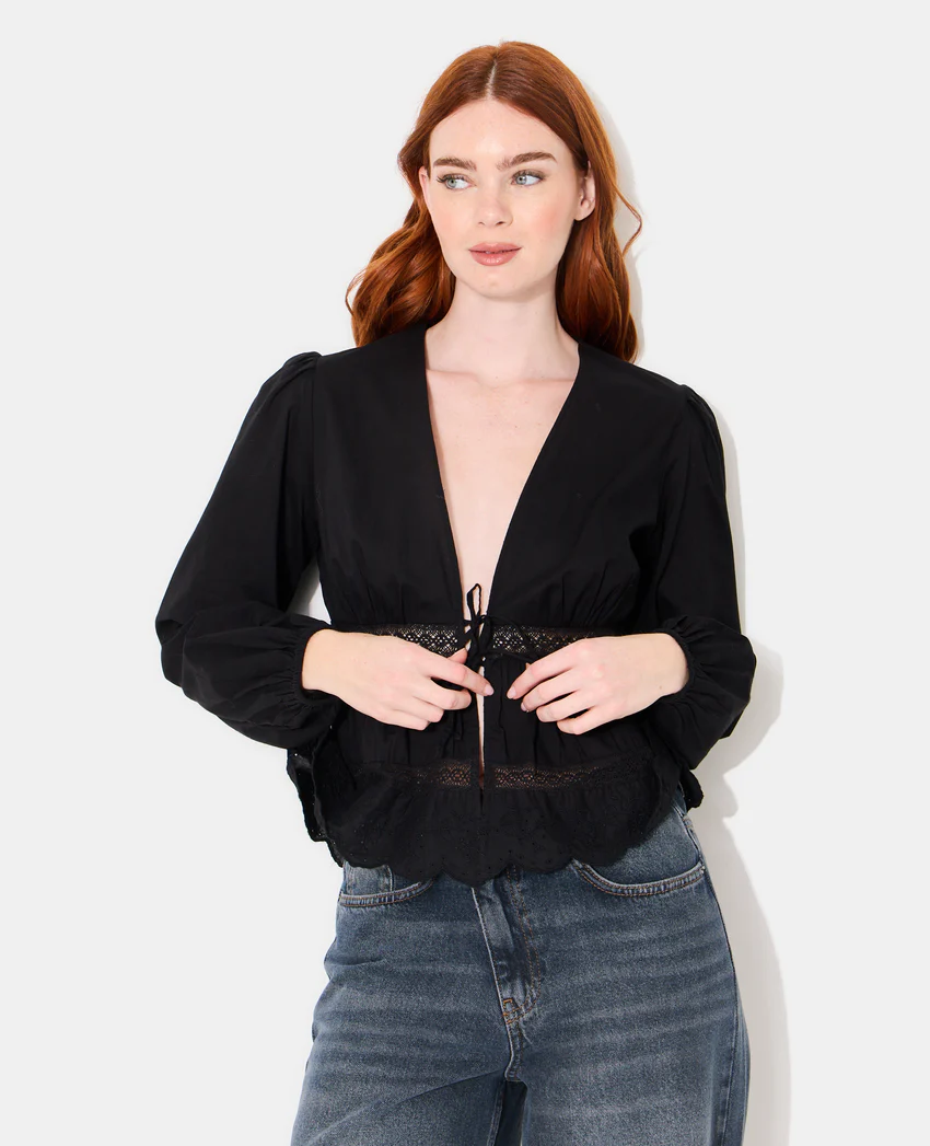 Pimkie Blouse avec dentelle et nouettes