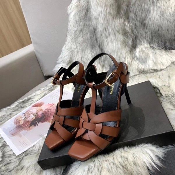 Saint Tribute High Heel Sandals Brown Calfskin - Top Club