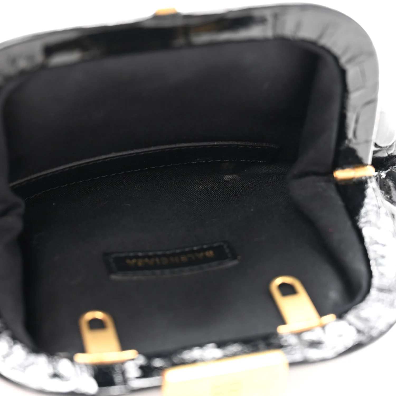 Shiny Supple Calfskin Logo Crocodile Embossed Cloud Coin Purse Black White - Top Club