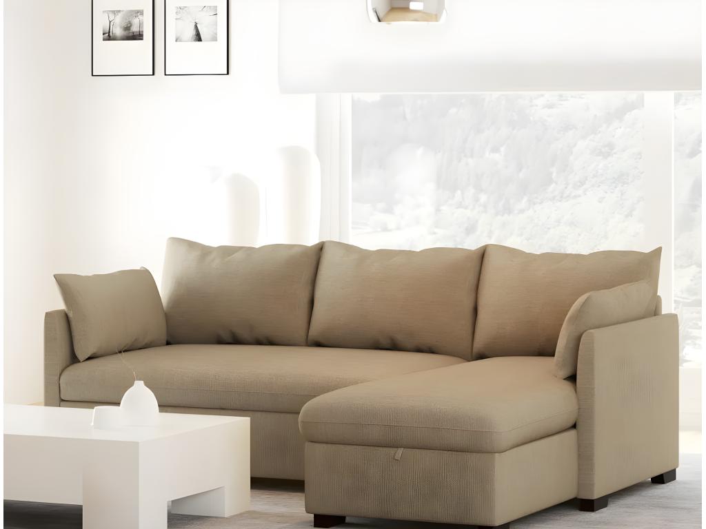 Sofá chaise longue 3 plazas reversible poliéster beige