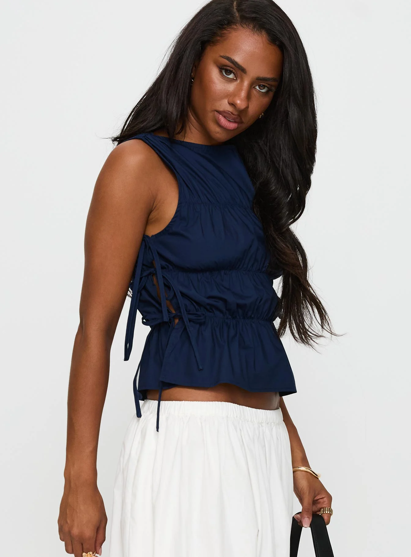 Endless Summers Tie Side Top Navy