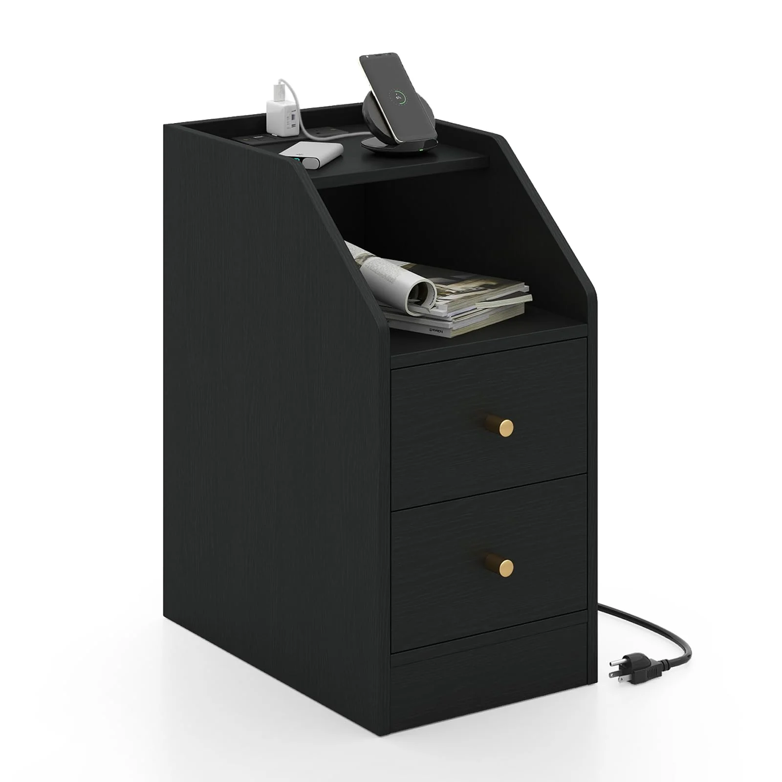 BEFOUNDLOVELY Side Table with Charging Station & Storage Drawers(1/2)