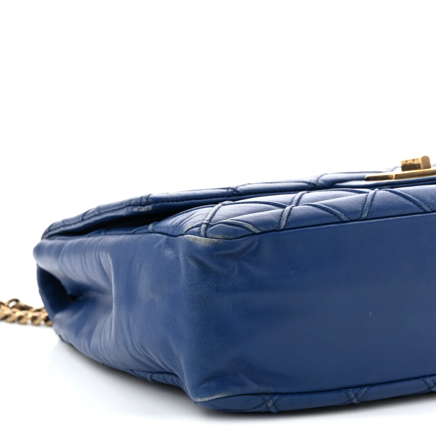 Calfskin Diamond Debossed Large Cosmos Flap Blue - Top Club