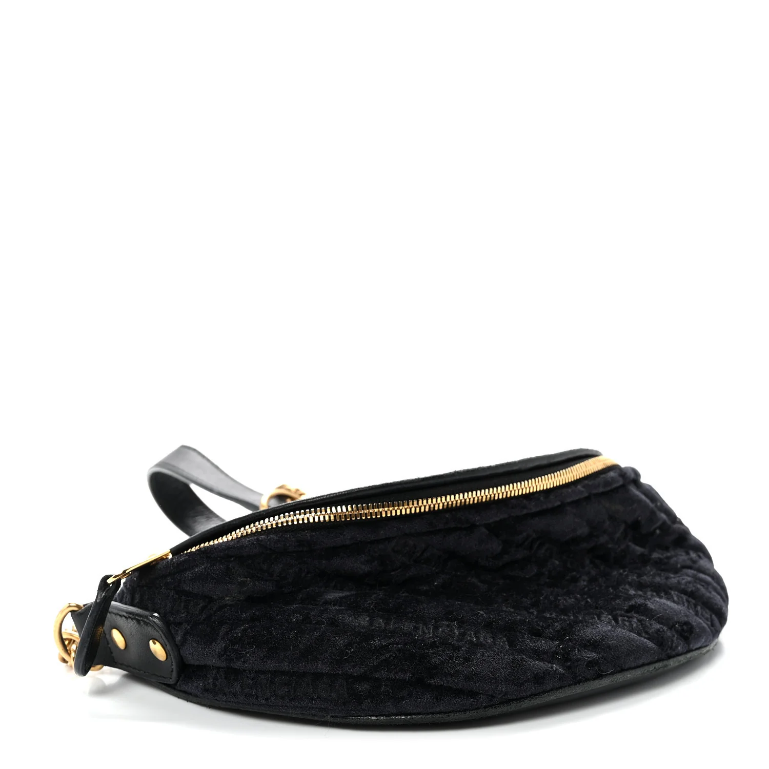 Crushed Velvet Logo Embossed XXS Souvenir Belt Bag Black - Top Club