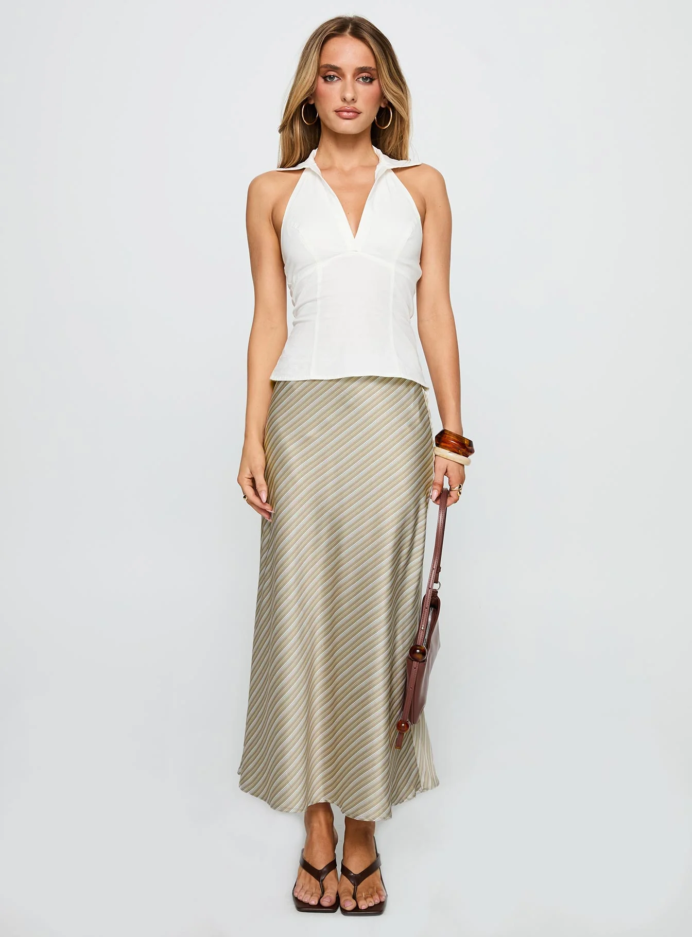 Mixed Signals Midi Skirt Brown Stripe