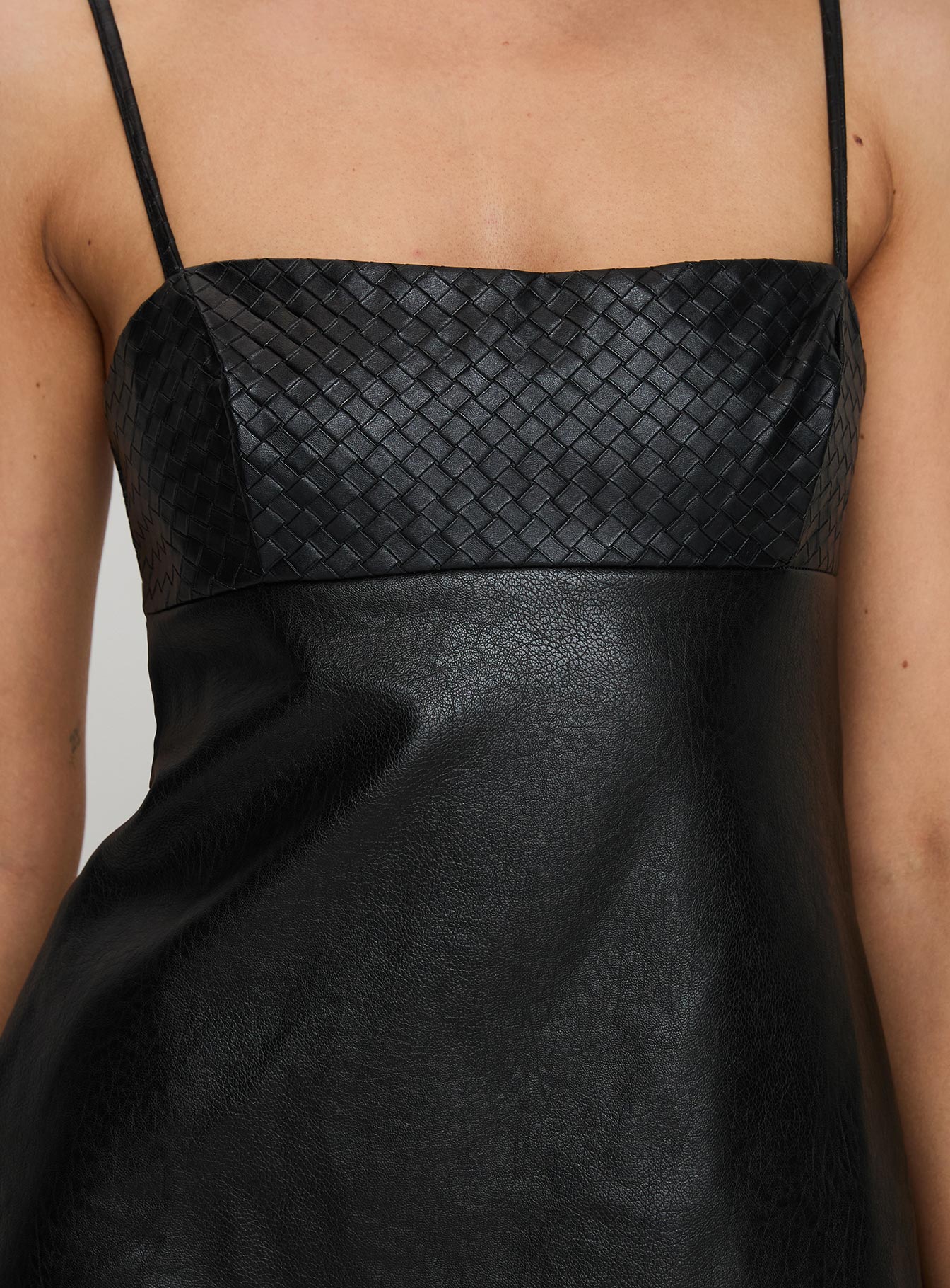 Isak Woven Faux Leather Mini Dress Black