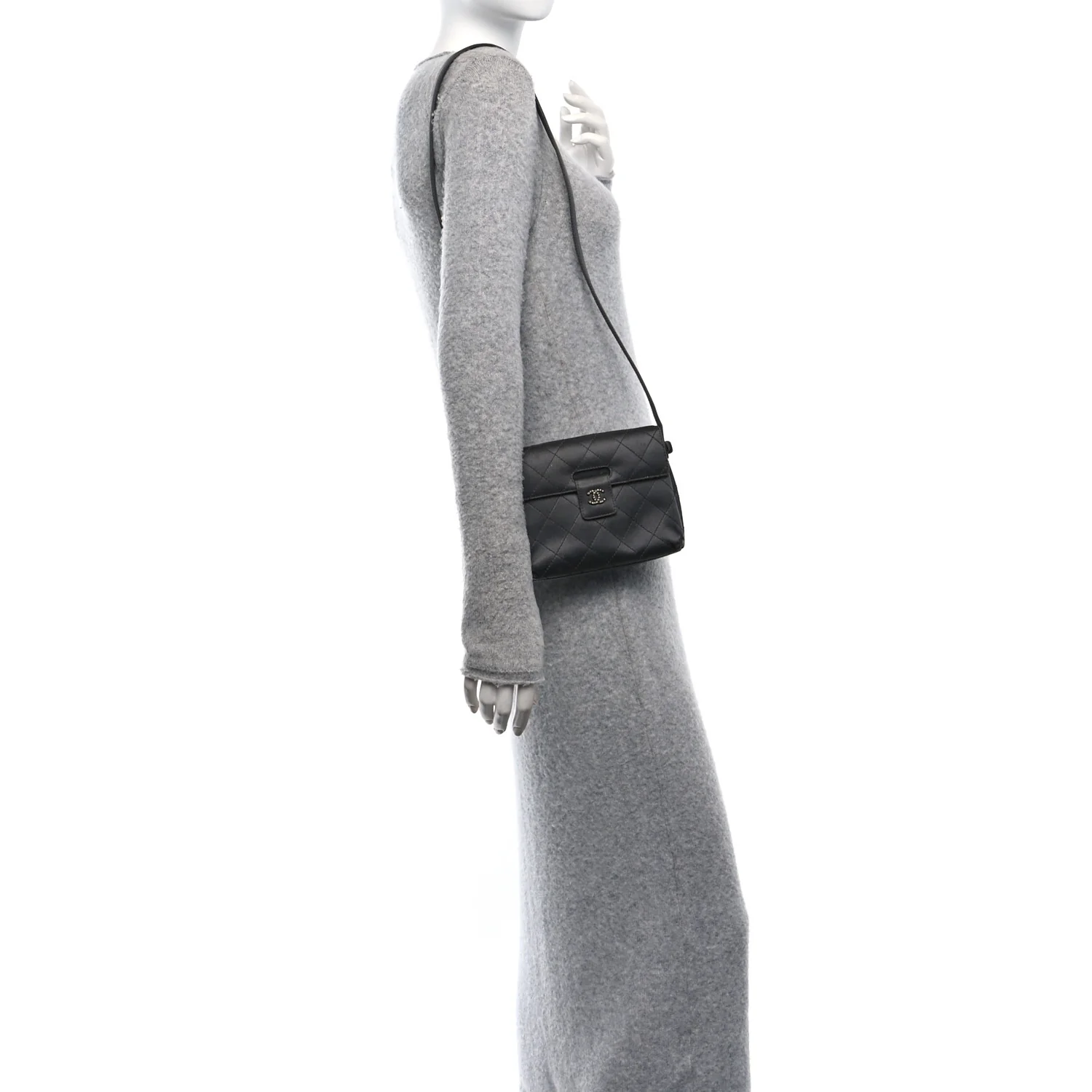 Satin Quilted Crystal CC Square Flap Grey