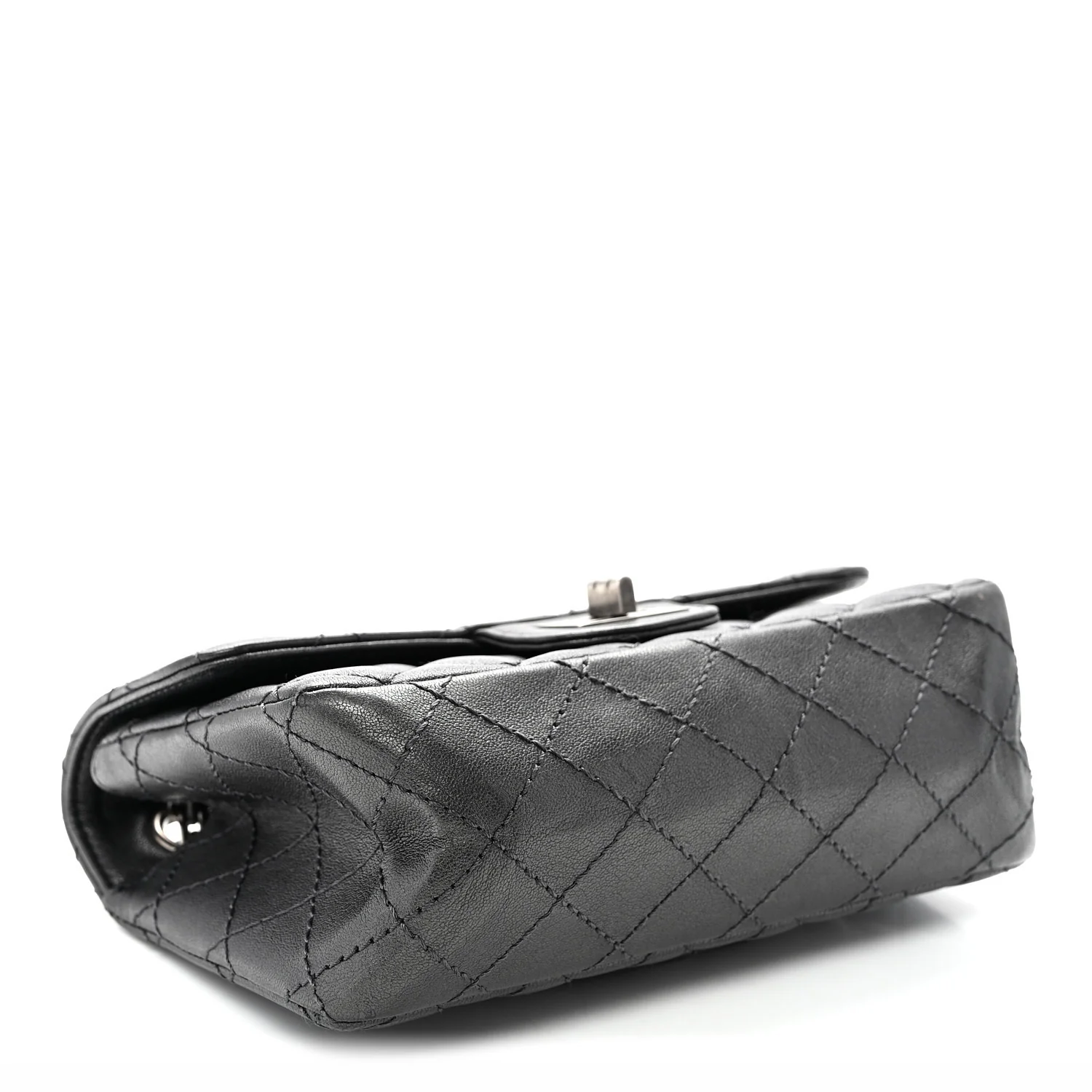 Metallic Sheepskin Quilted 2.55 Reissue Mini Flap Dark Silver - Top Club