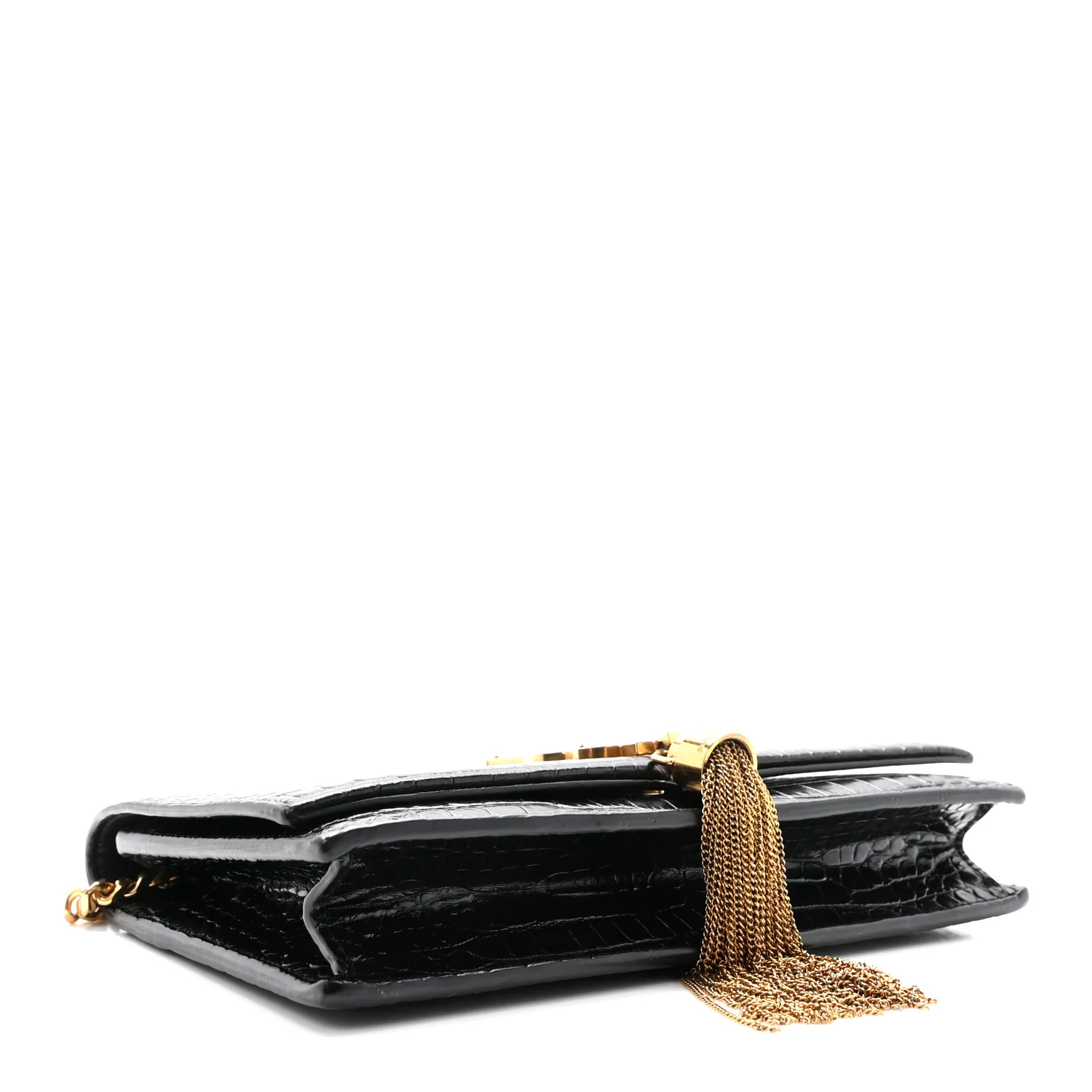 Calfskin Crocodile Embossed Kate Monogram Tassel Chain Wallet Black - Top Club