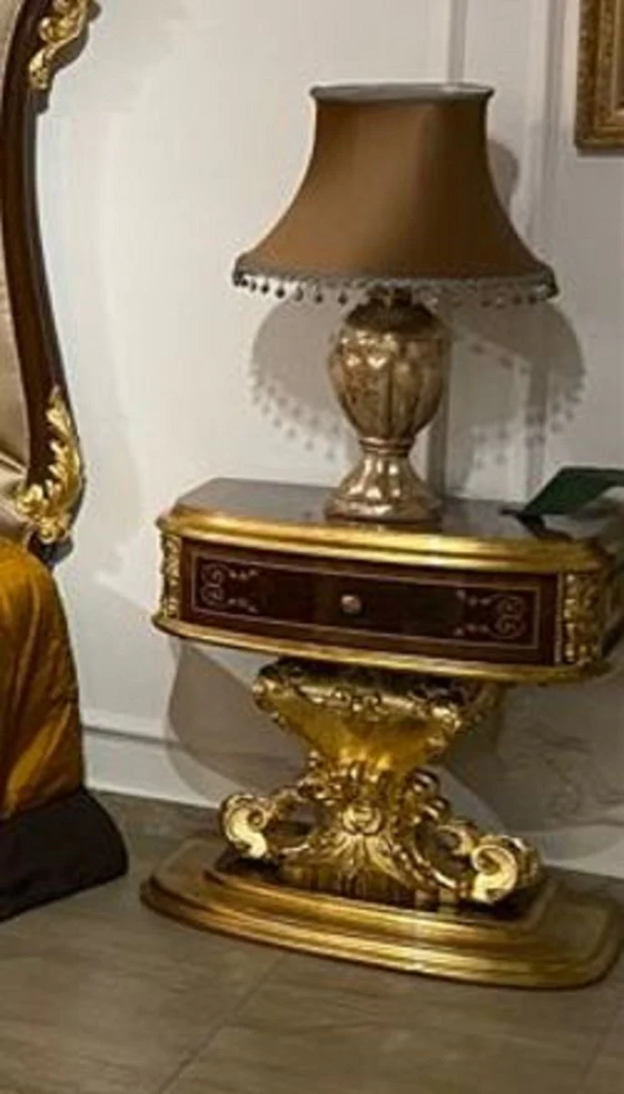 Luxury Baroque Nightstand Dark Brown / Gold - Handmade Bedside Table with Drawer - High Quality Baroque Bedroom Furniture - Noble & Magnificent