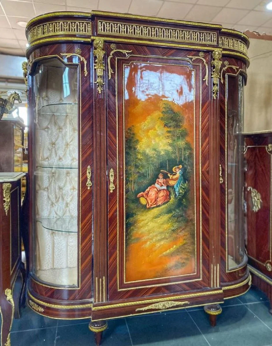 Baroque display cabinet brown / multicolored / gold - handmade solid wood display cabinet with 3 doors - baroque furniture - noble and magnificent