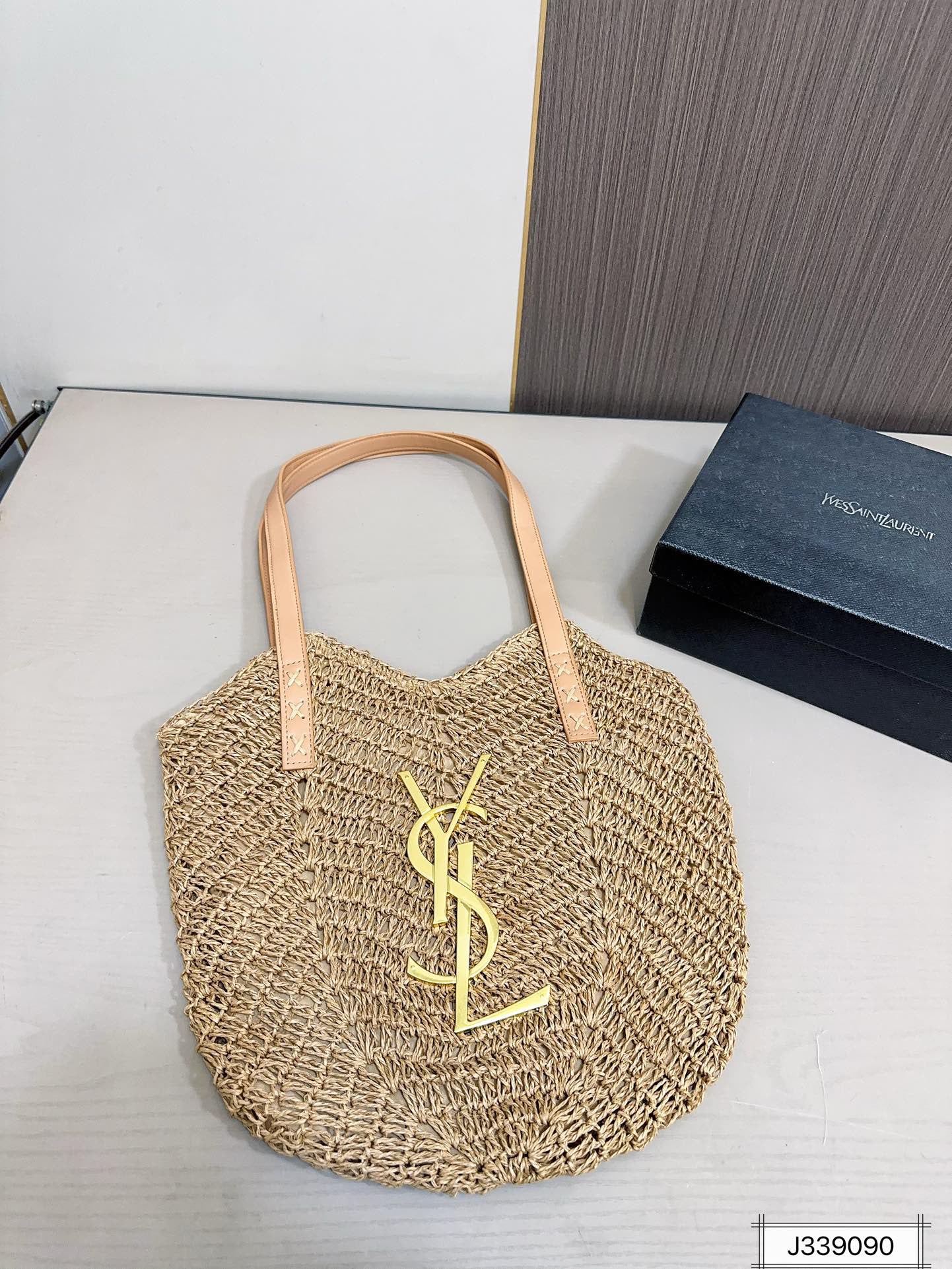 YSL SAINT LAURENT Vacation Casual Raffia Woven Tote Bag 35x32cm - Top Club