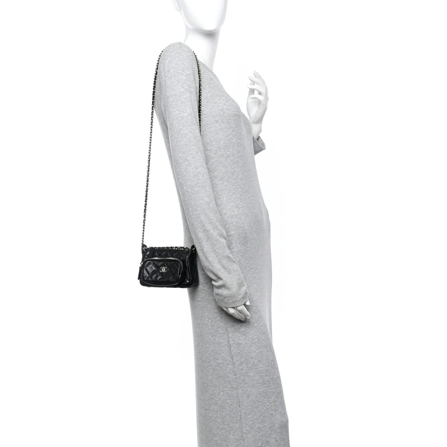 Shiny Crumpled Lambskin Quilted Mini Clutch With Chain Black