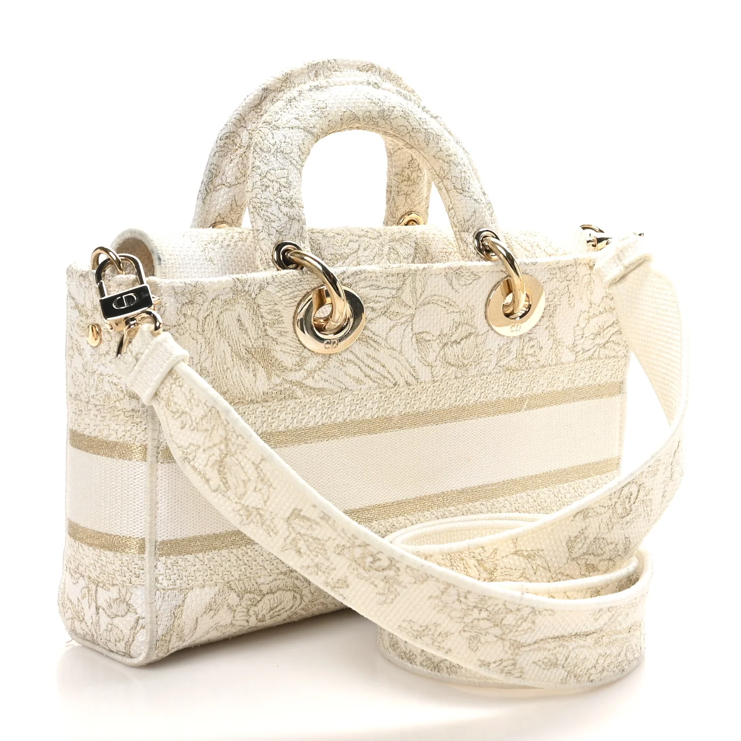 Canvas Embroidered Medium Jardin D'Hiver Lady D-Joy White Gold - Top Club