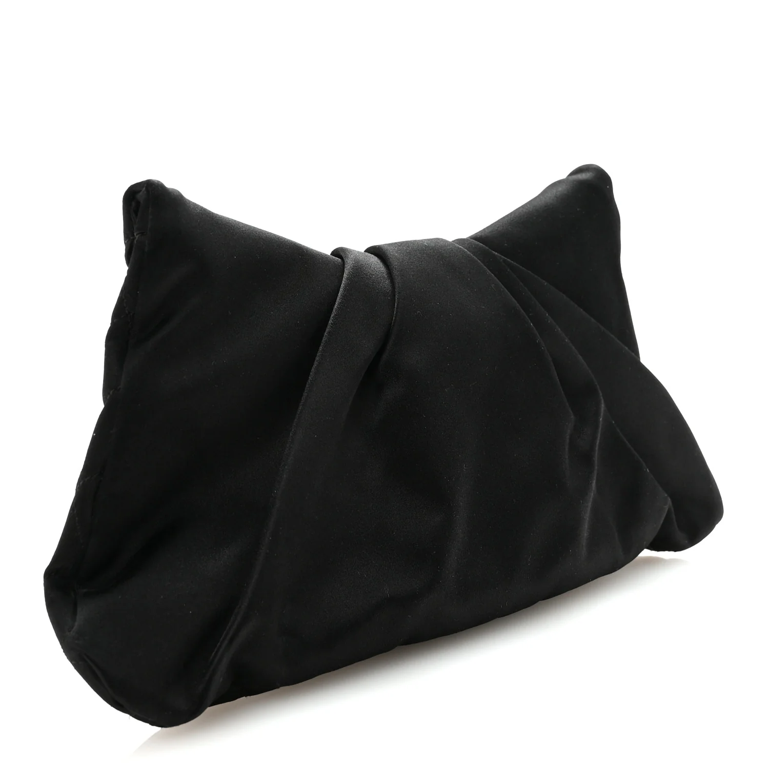 Satin Quilted Half Moon Clutch  Black - Top Club