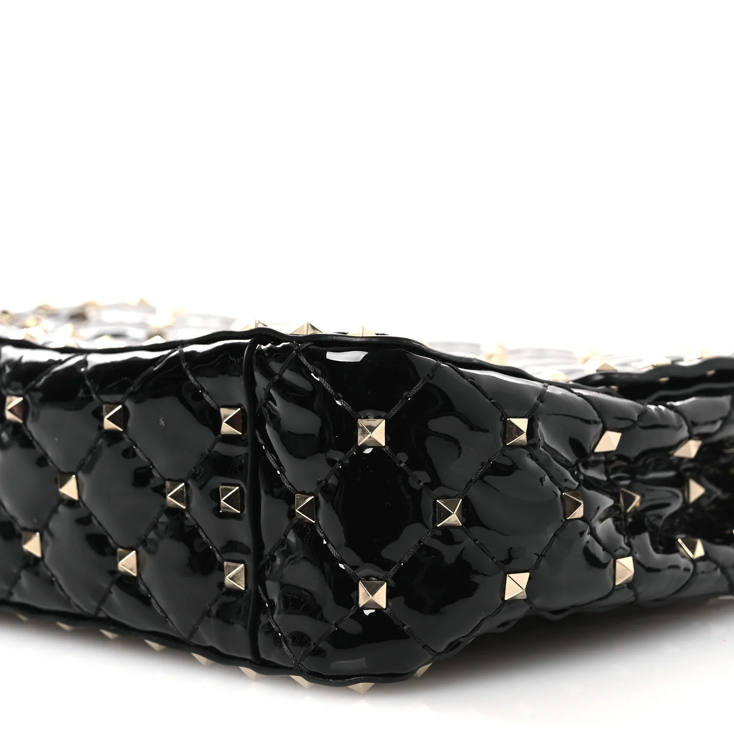 Patent Medium Rockstud Spike Shoulder Bag Black - Top Club
