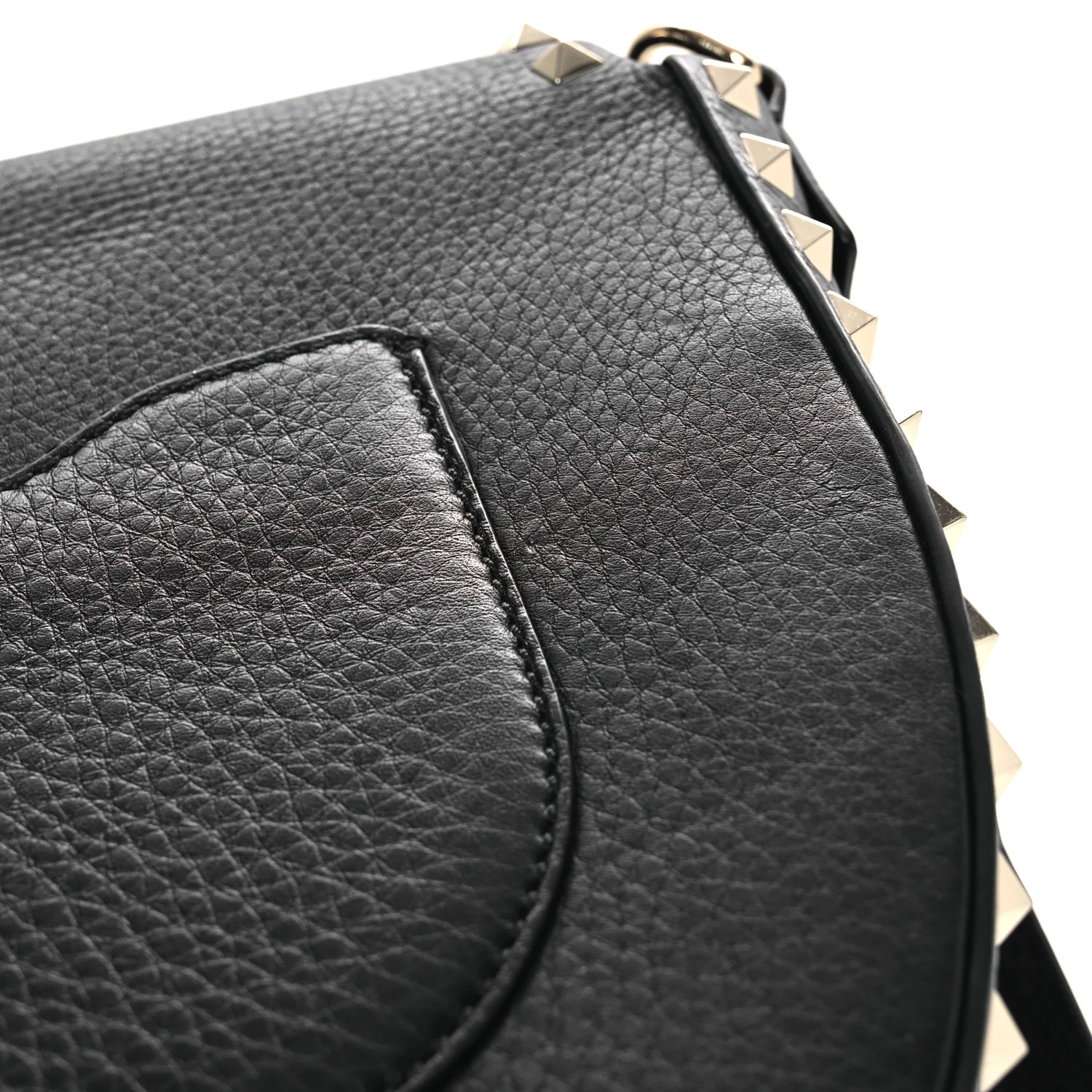 Grained Calfskin Rockstud Saddle Bag Black - Top Club