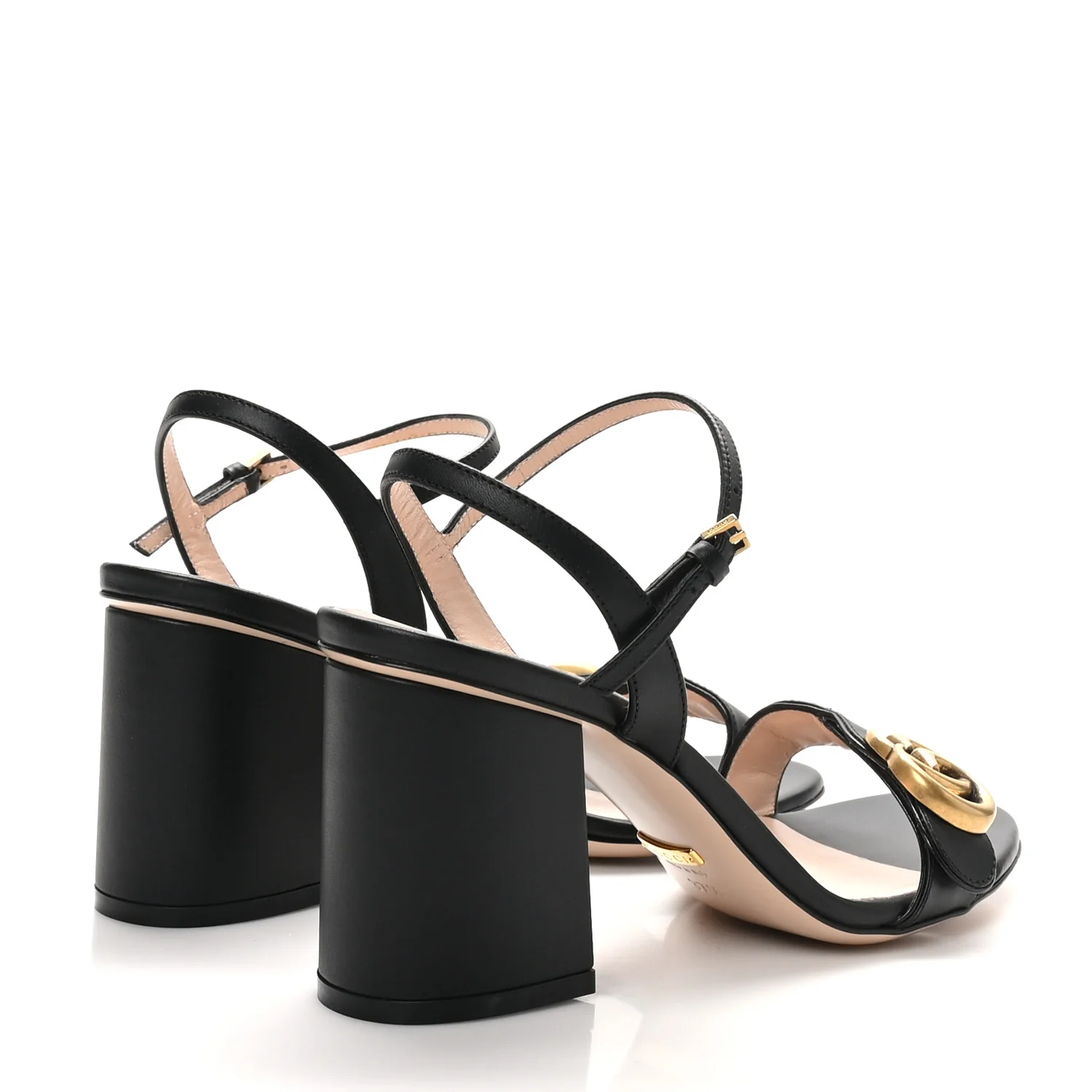 Lifford Calfskin GG Marmont Ankle Wrap 75mm Sandals 37.5 Black - Top Club