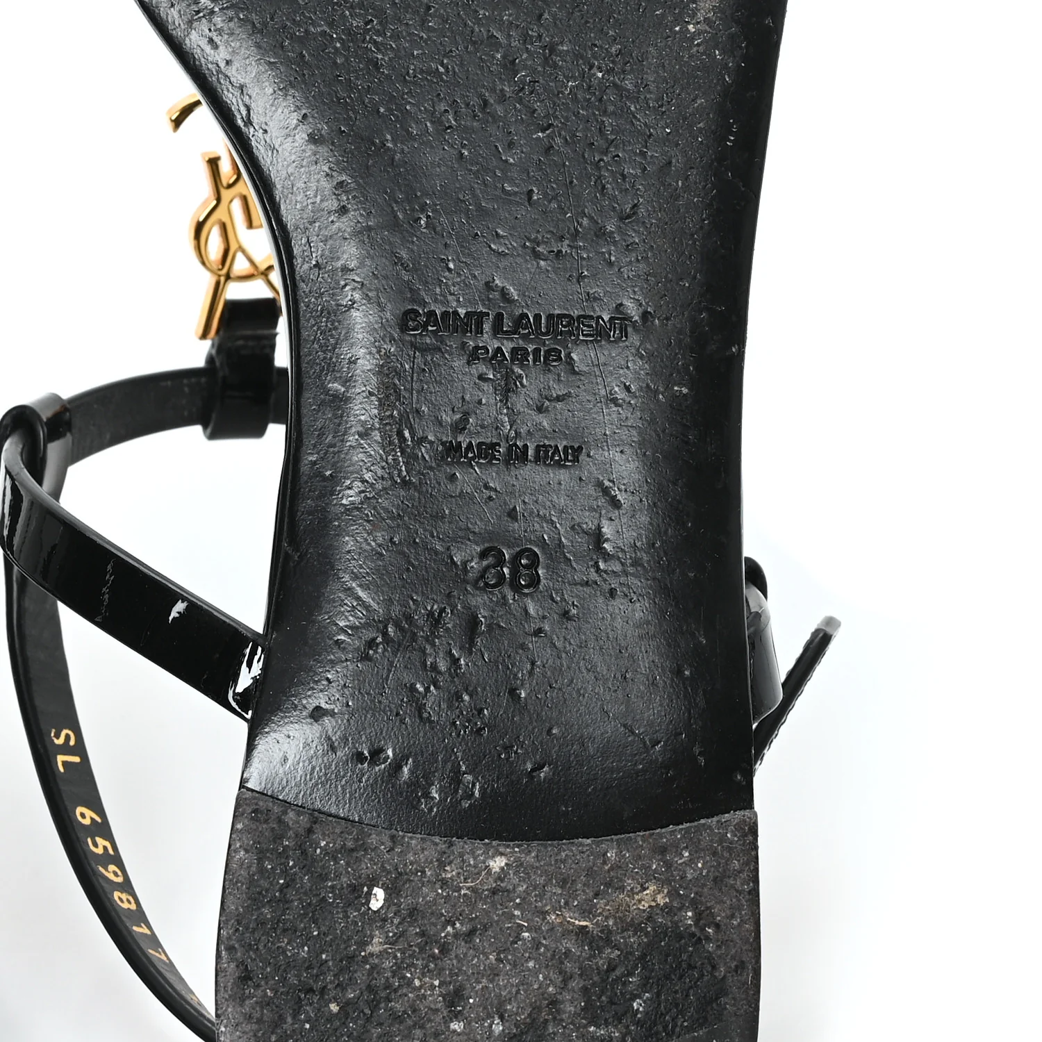 Patent Calfskin Cassandra Monogram Sandals 38 Black - Top Club