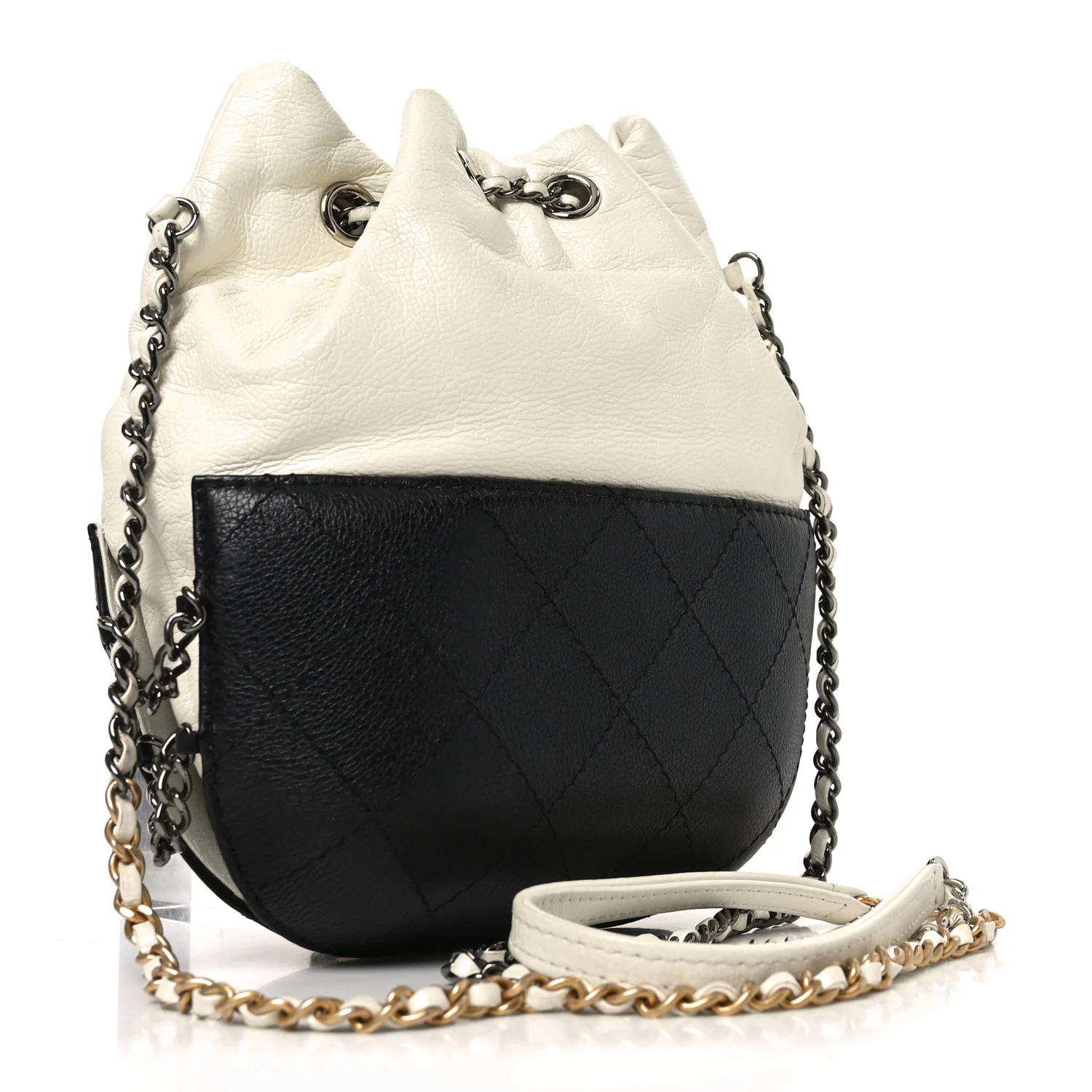 Aged Calfskin Quilted Small Gabrielle Bucket White Black - Top Club
