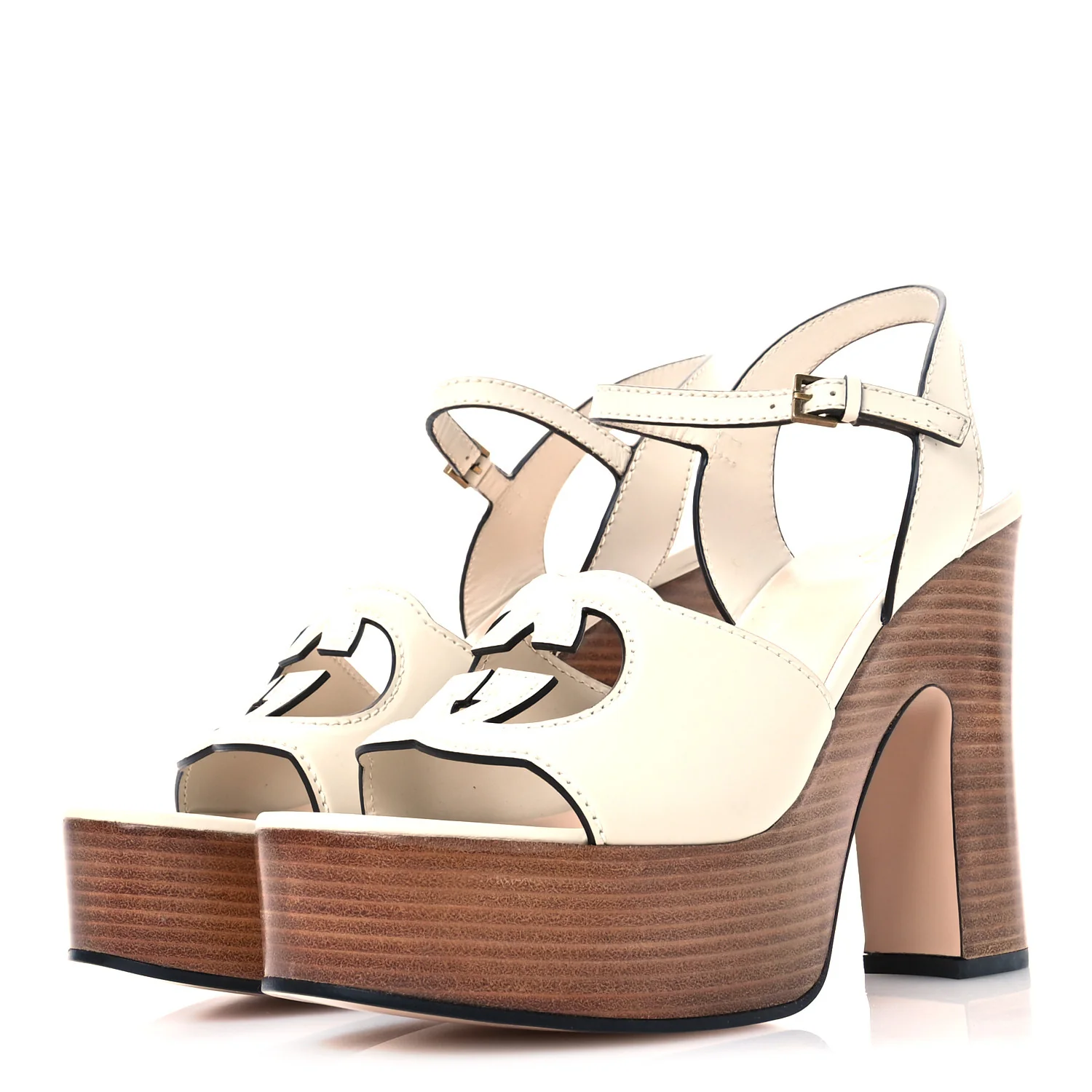 Cosmos Softy Calfskin Wooden Interlocking G Cut-Out 30/120mm Platform Sandals 41 Mystic White - Top Club