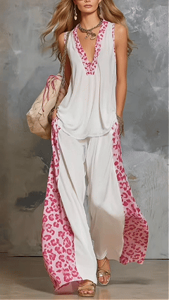 Women's leopard print patchwork vest top, trendy and casual set - Nordfashionstorm - Women's Clothing, Fashion for You - Nordfashionstorm.com
