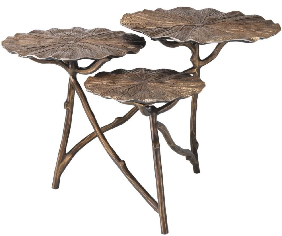Designer side table antique brass 76 x 62 x H. 47 cm - aluminum table with 3 tabletops - luxury living room furniture