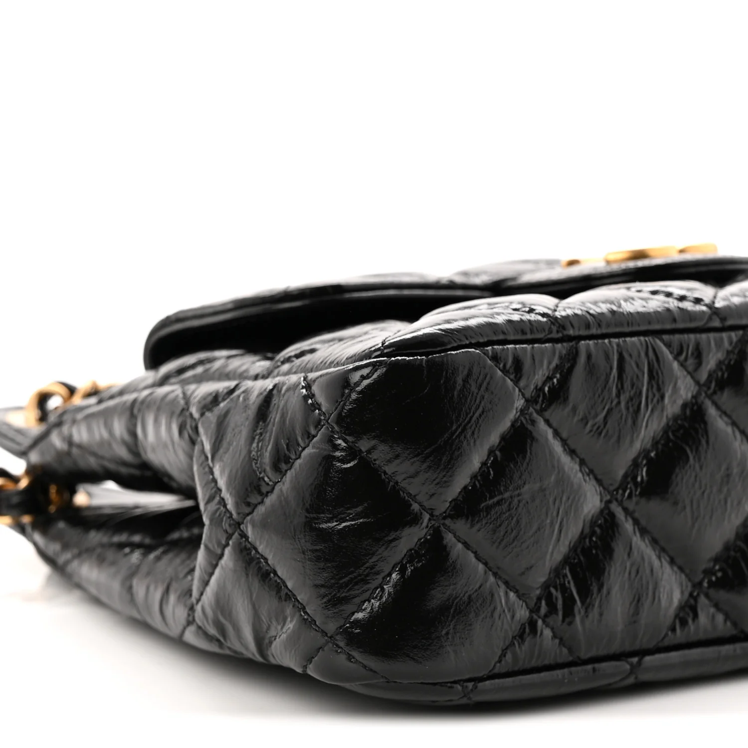 Shiny Crumpled Calfskin Quilted Small Wavy CC Hobo Black - Top Club