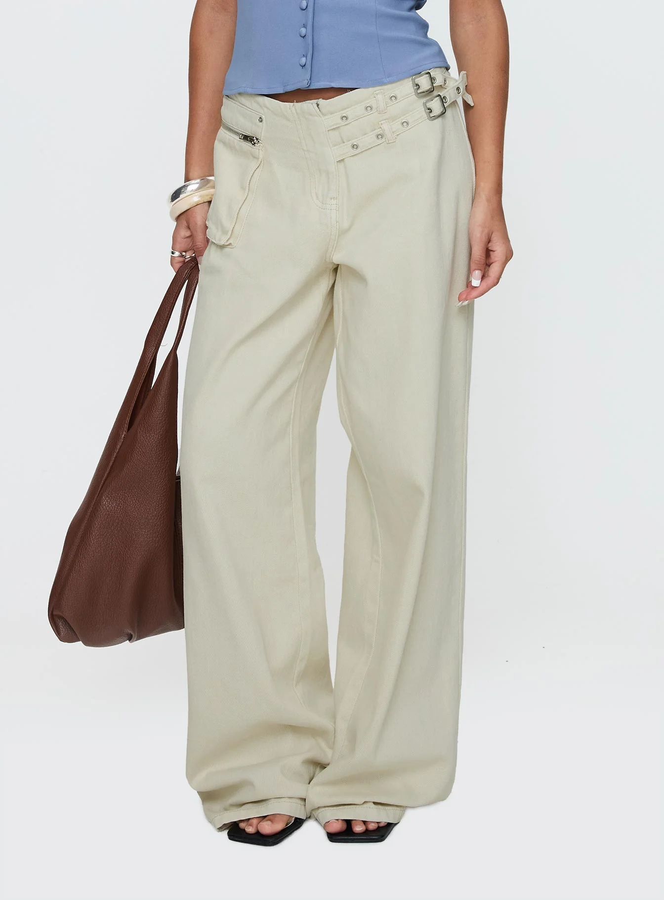 Paltrow Mid Rise Wide Leg Cargo Jeans Cream Petite